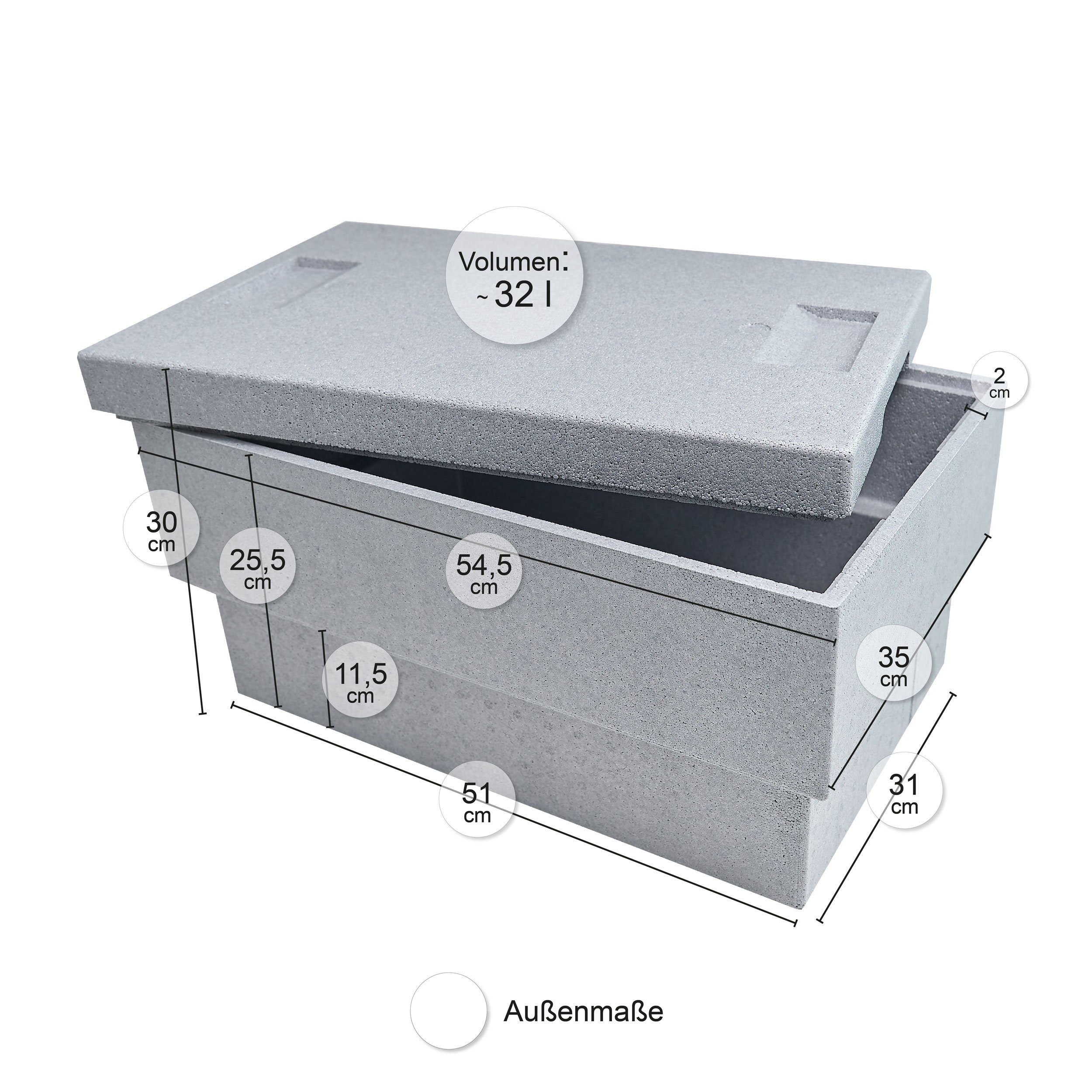 Climapor Kühlbox Styropor Thermobox Plus Transportbox 32 l EPS grau - 1 Box, 32 l