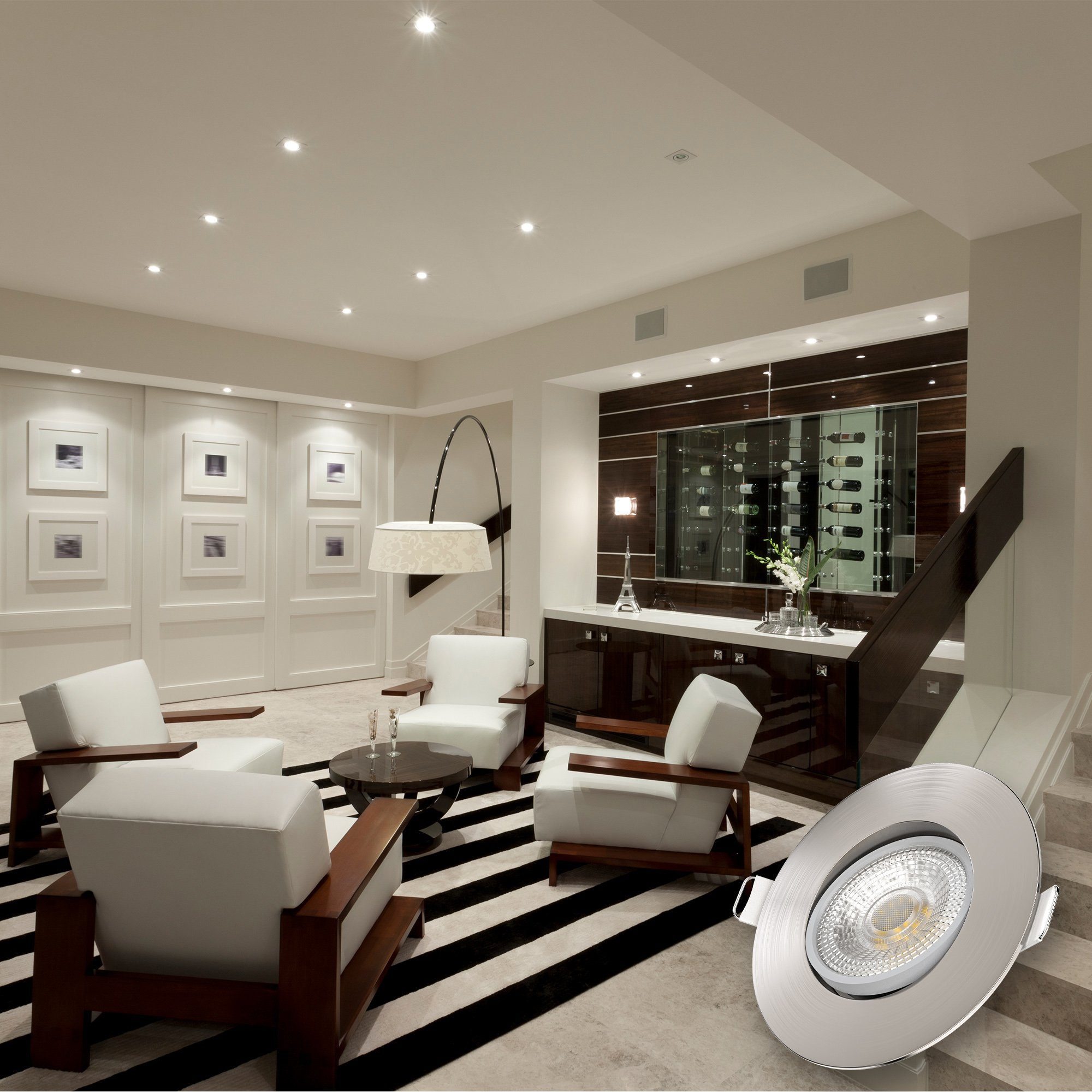 B.K.Licht LED Einbauleuchte 3er Set Einbaustrahler, Schwenkbar, Deckenspots, flache Spots, LED fest integriert, Warmweiß, 3.000K, 480Lm, 4,9W, Kunststoff, 9 x 2,4 cm, Nickel