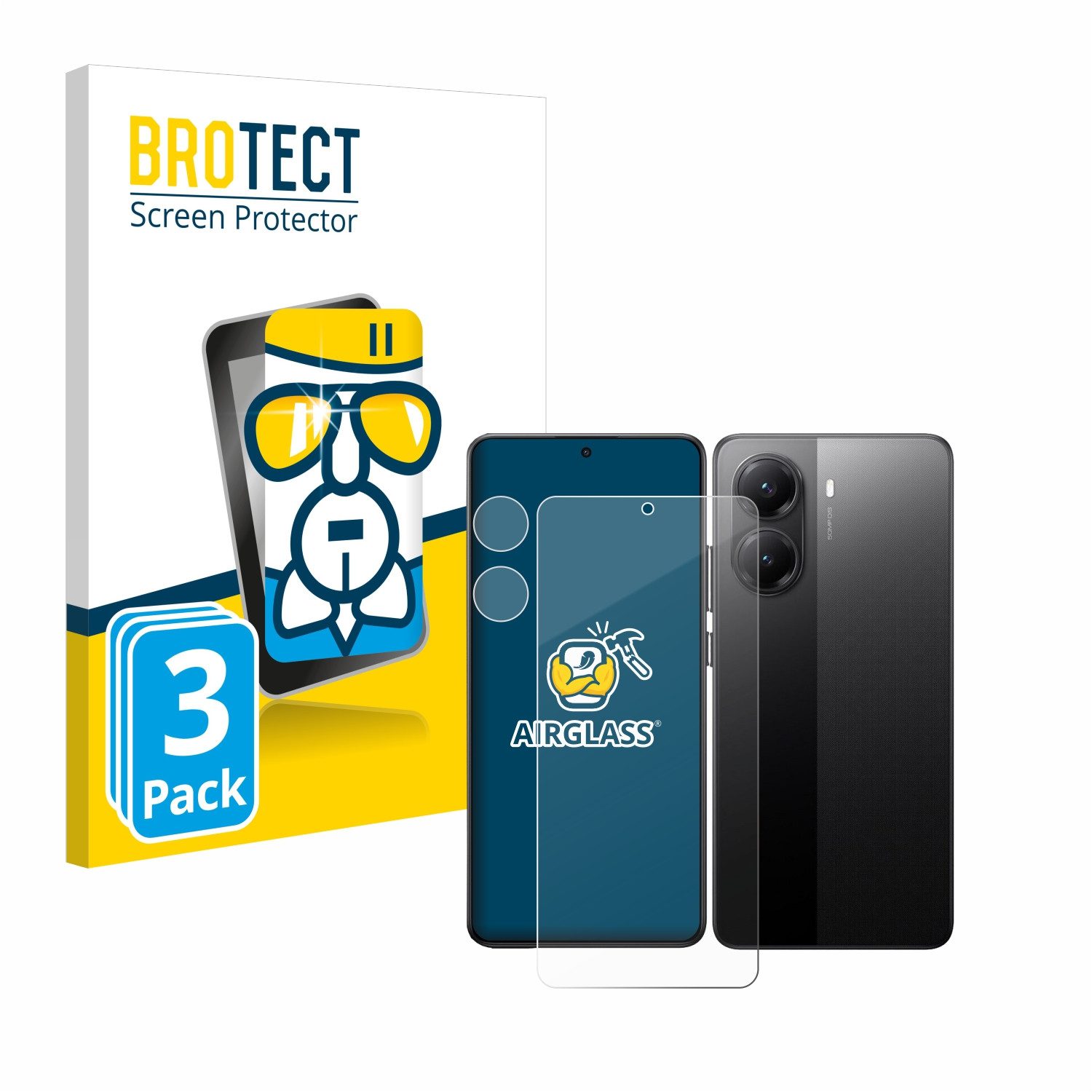 BROTECT Displayschutzglas Folie für Xiaomi Poco X7 Pro (Display+Kamera), 3 Stück, Schutzfolie Glas Panzer Display Schutz klar