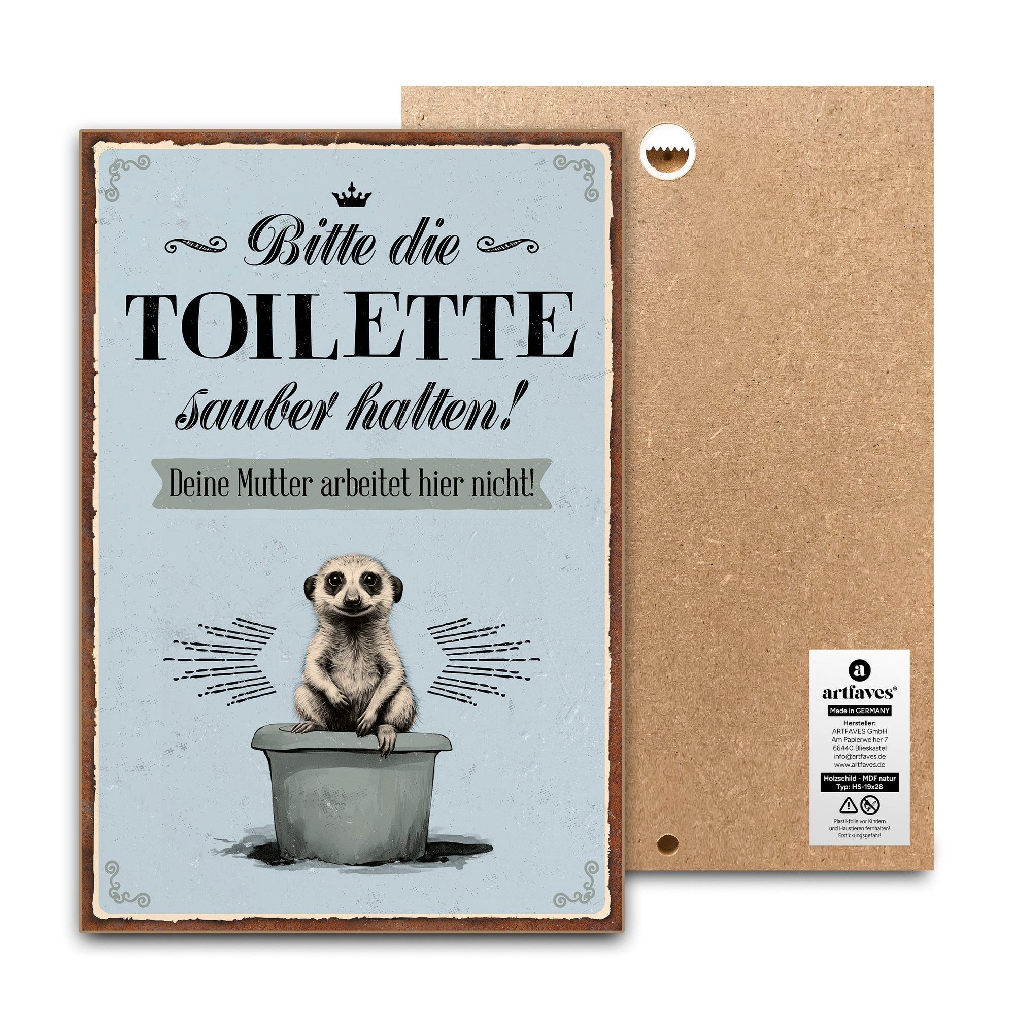 ARTFAVES Holzbild Schild mit Spruch - Bitte die Toilette sauber halten - Bad, Badezimmer