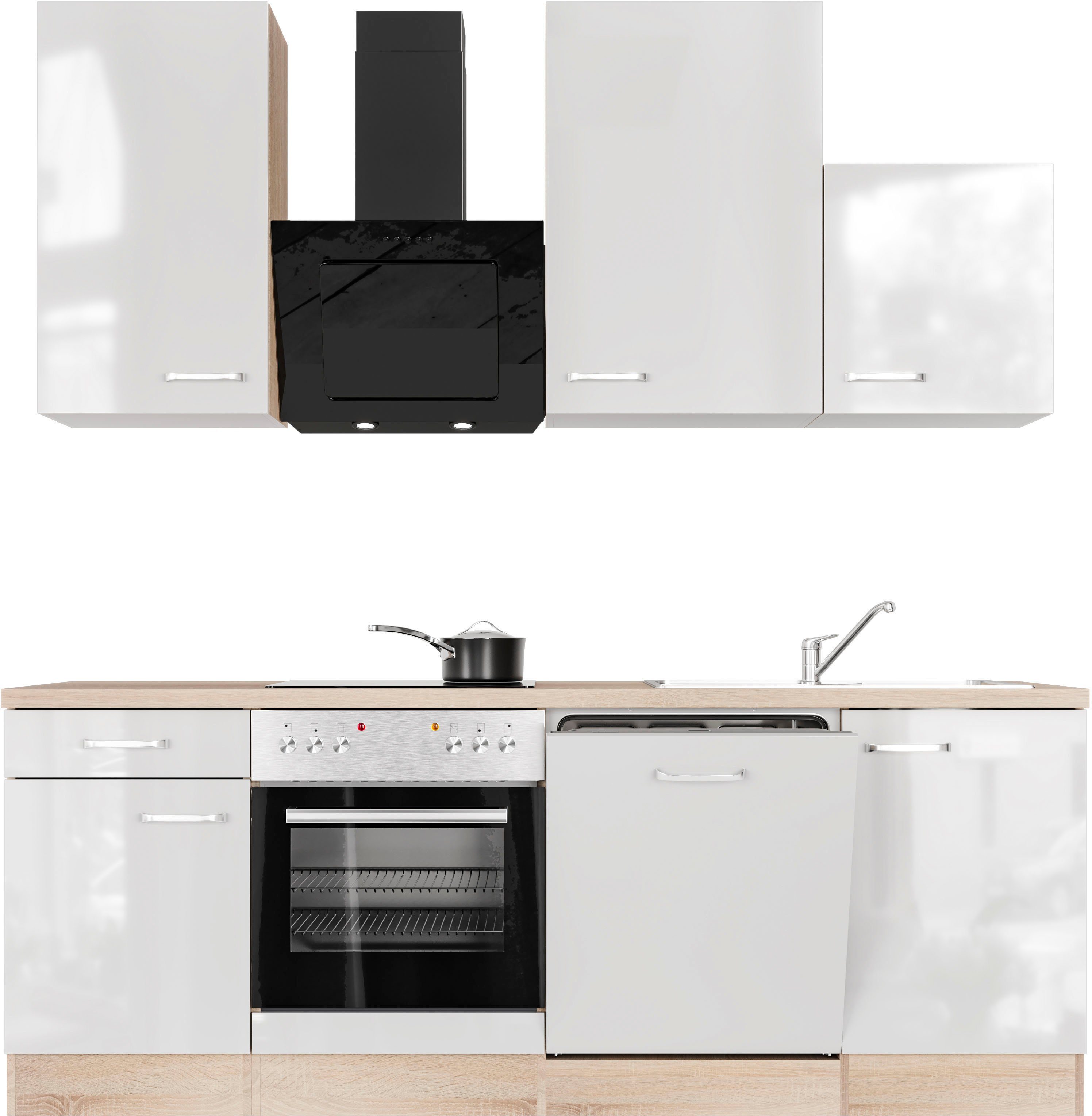 Flex-Well Küchenzeile Florenz, mit E-Geräten, Breite 220 cm, in vielen Farbvarianten erhältlich