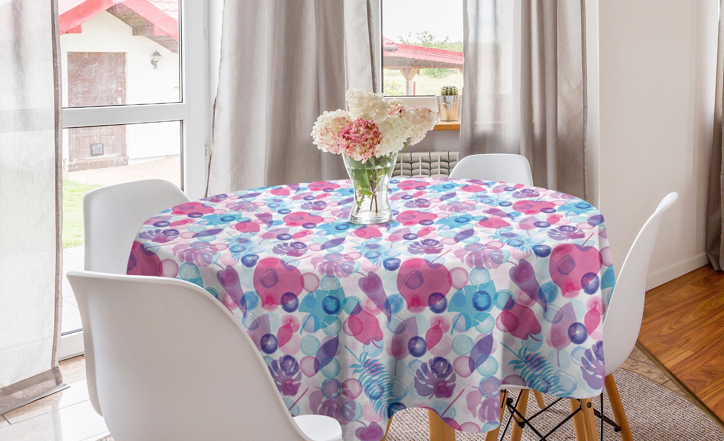 Tischdecke Blau Bubbles Und Küche Dekoration, Pink Blätter Kreis für Tischdecke auf Abdeckung Abakuhaus Esszimmer