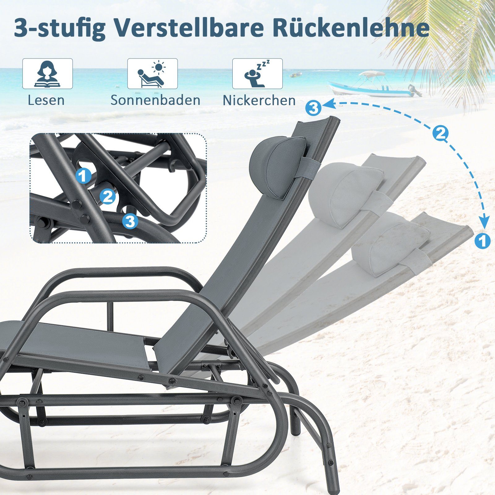 COSTWAY Gartenliege Sonnenliege, 3-fach verstellbar, Schaukelfunktion günstig online kaufen