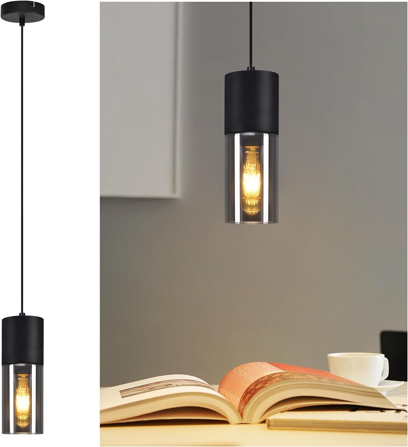 ZMH Pendelleuchte Esszimmer Schwarz 1 Flammig Industrie Hängeleuchte E27 für Wohnzimmer, Geeignet für viele Szenen, ohne Leuchtmittel, Einfache Installtion Max. 40W DIY-Beleuchtung