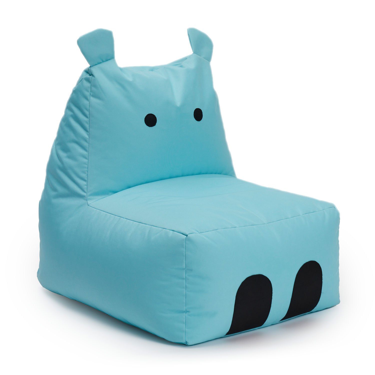 Lumaland Sitzsack Kinder Hippo Tier Kissen 80x70x65 cm (1x Kindersitzsack), Wohlfühl Sitzkissen, süßes Motiv, Kids, pflegeleicht Türkis