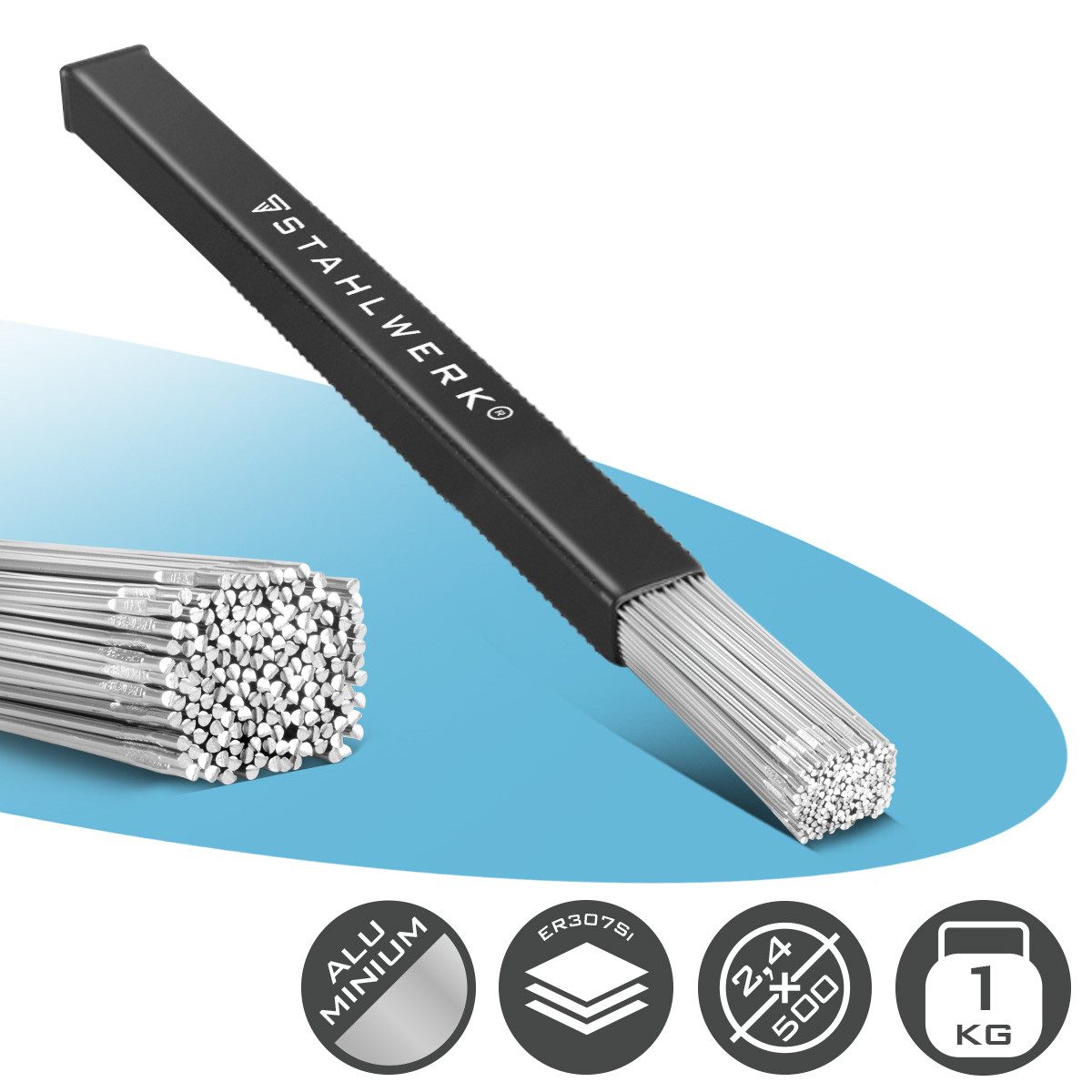 STAHLWERK Stabelektroden 2,4 mm WIG Schweißstäbe ER4043 Si5 Aluminium 1 kg, (Packung), Länge von 500 mm und einen Durchmesser von 2,4 mm