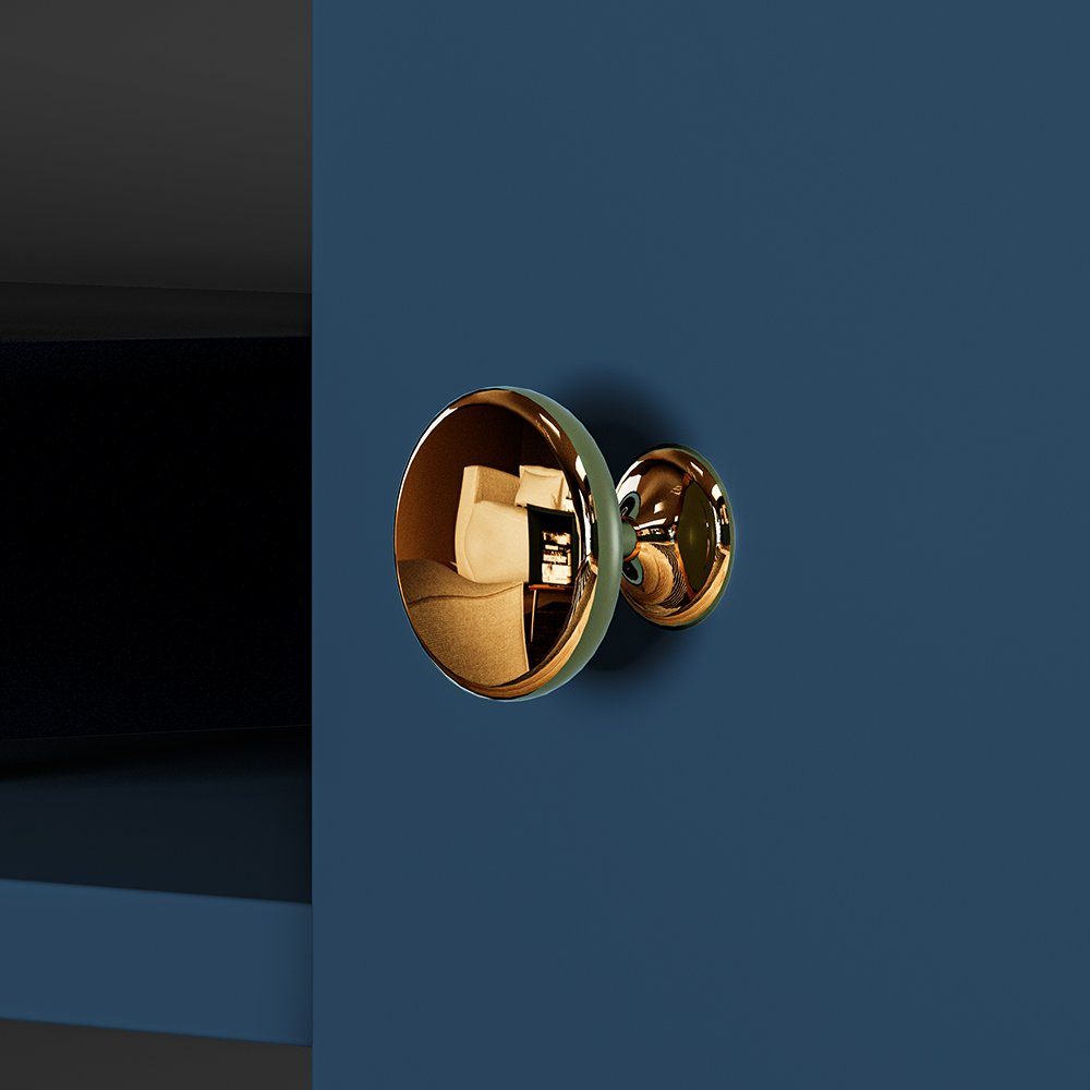 goldfarben, MONTPELLIER-131, mit Füße dunkelblau, LED-Beleuchtung, (5-St., Couchtisch Lomadox Griffe & 5-tlg), Wohnwand