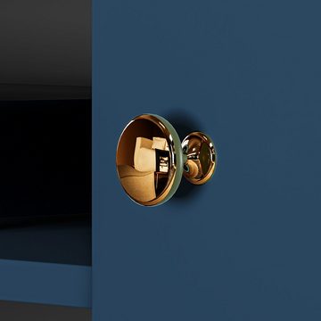 Lomadox Wohnwand MONTPELLIER-131, (5-St), dunkelblau, LED-Beleuchtung, Füße & Griffe goldfarben, mit Couchtisch