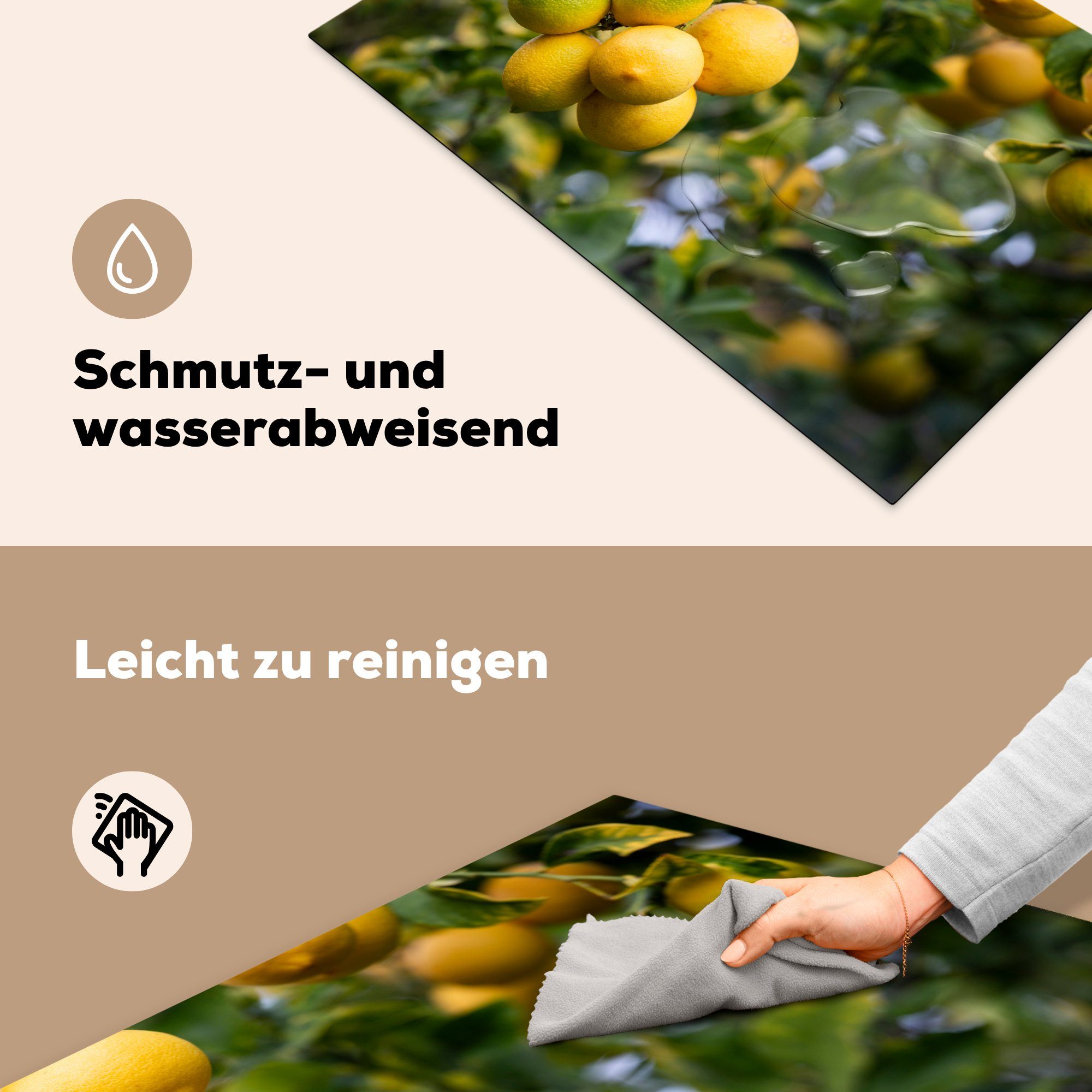 küche, Herdblende-/Abdeckplatte Gelb, cm, Vinyl, Obstbäume - Ceranfeldabdeckung MuchoWow tlg), - Induktionskochfeld Schutz die für Zitronenpflanze 81x52 (1