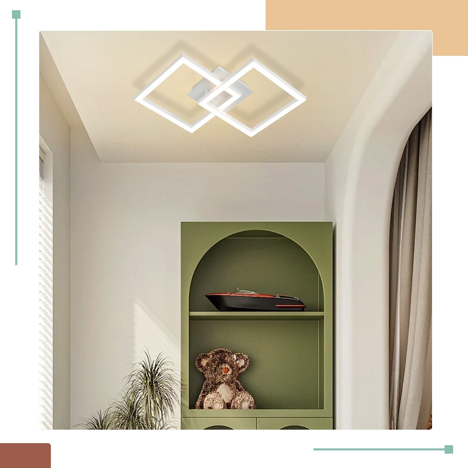 ZMH LED Deckenleuchte Modern 24W für Wohnzimmer Esszimmer Deckenlampe für Küche und Flur, LED fest integriert, Warmweiß, Doppelrahmen, 2 Leuchtelemente, ein Ele – Bild 5 von 5