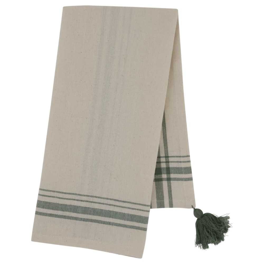 Chic Antique Geschirrtuch Chic Antique Geschirrtuch AIX Karo Linien Grün Creme mit Quasten
