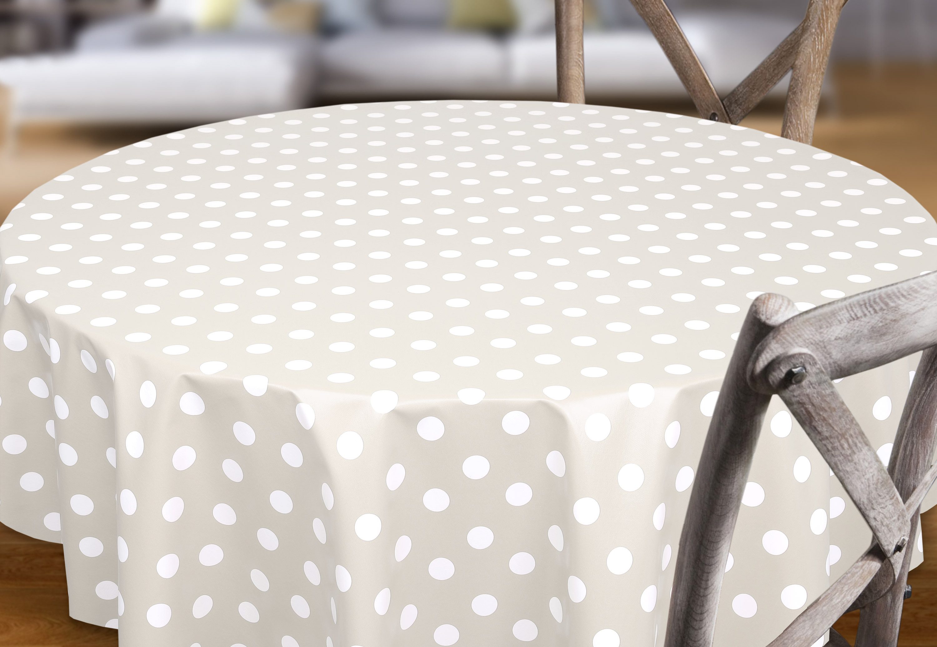 Beautex Tischdecke Wachstuchtischdecke glatt Taupe, Punkte Weiß abwischbar günstig online kaufen