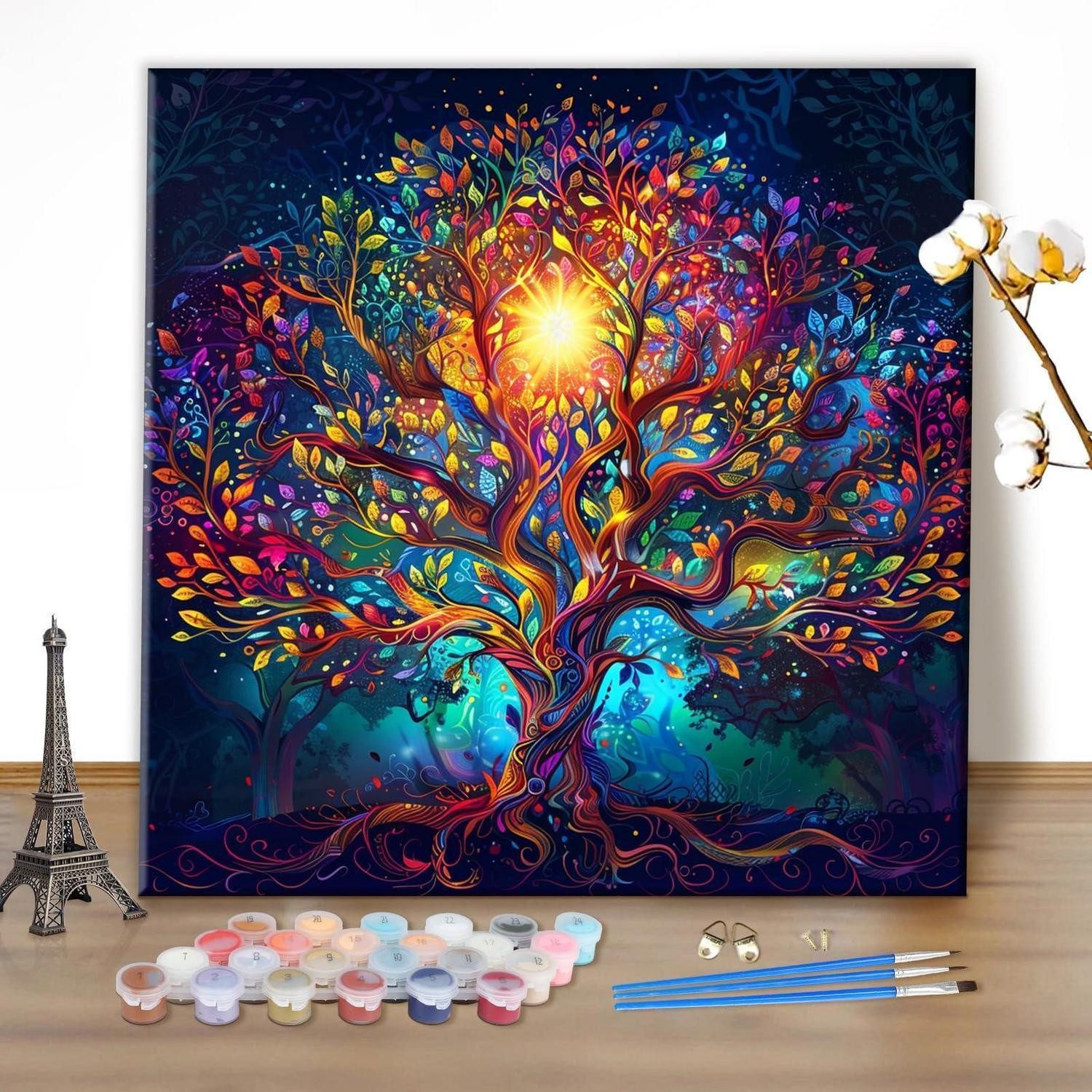 LuxusKollektion Kreativset Malen nach Zahlen bunter Baum 40x40cm