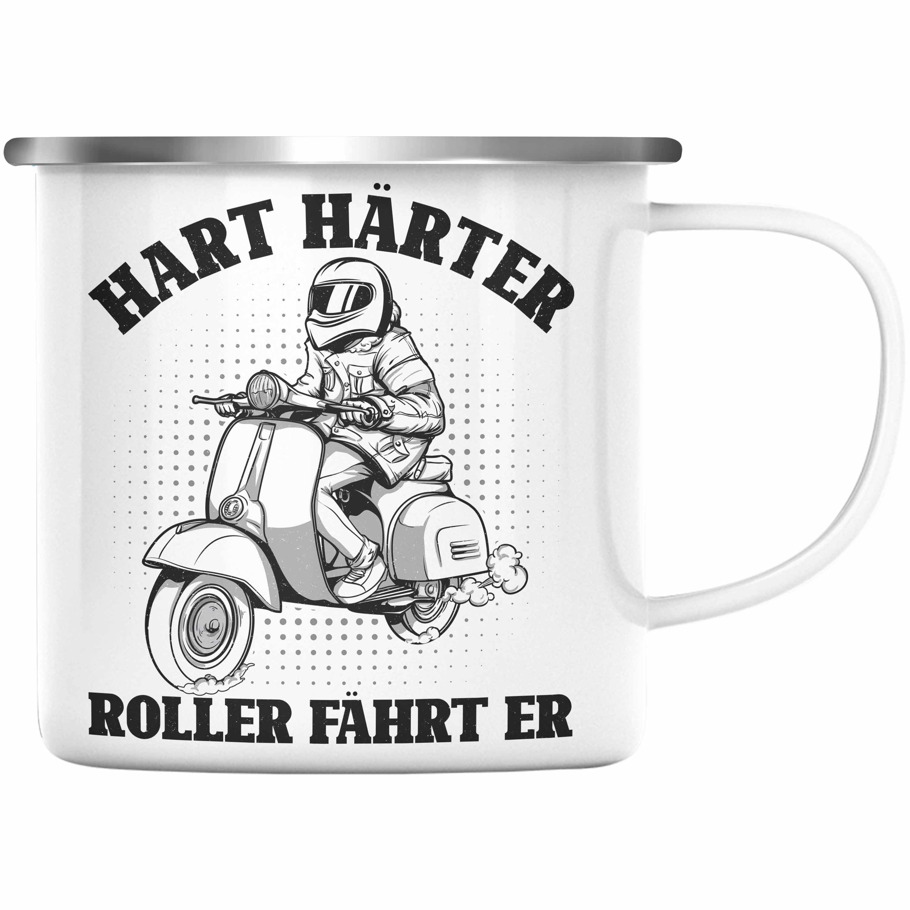 Trendation Thermotasse Trendation - Roller Führerschein Bestanden Geschenk Emaille Tasse Hart Härter Roller Fährt Er Geschenkidee Silber