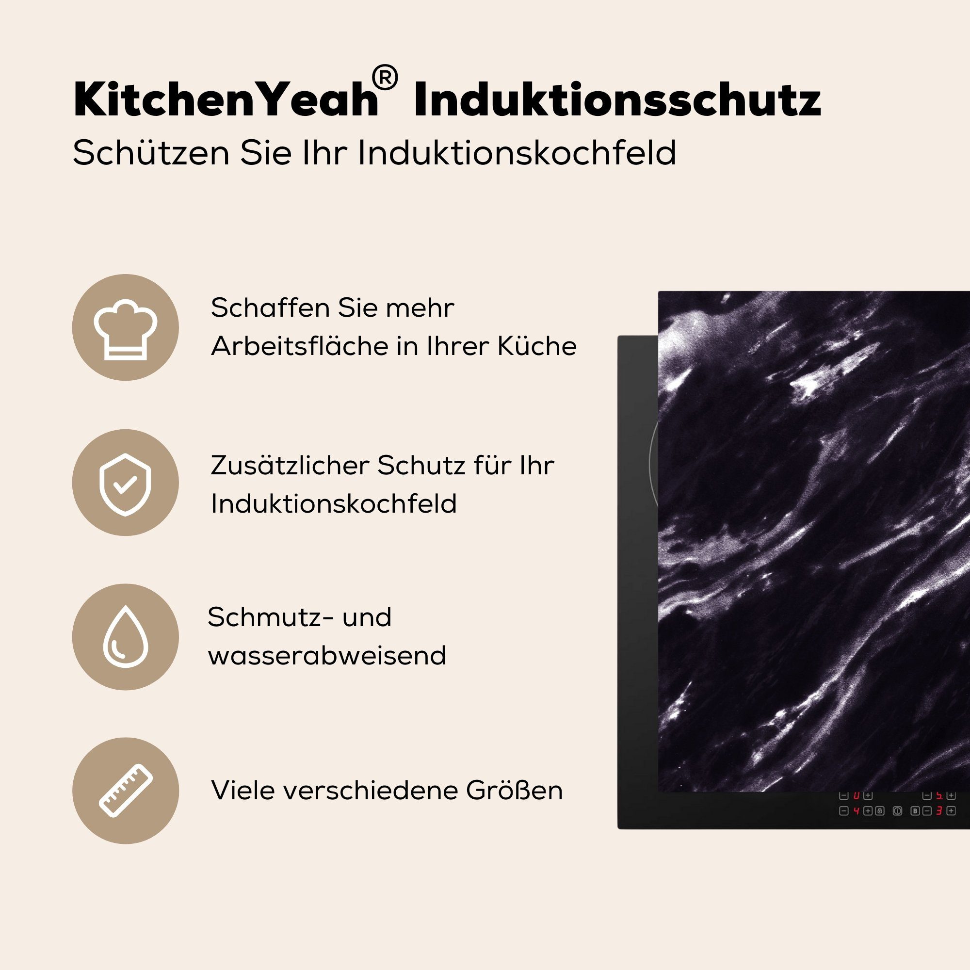 MuchoWow Herdblende-/Abdeckplatte Marmor - Induktionskochfeld Textur Steine, die küche, (1 - cm, Ceranfeldabdeckung tlg), 81x52 für Schutz Vinyl