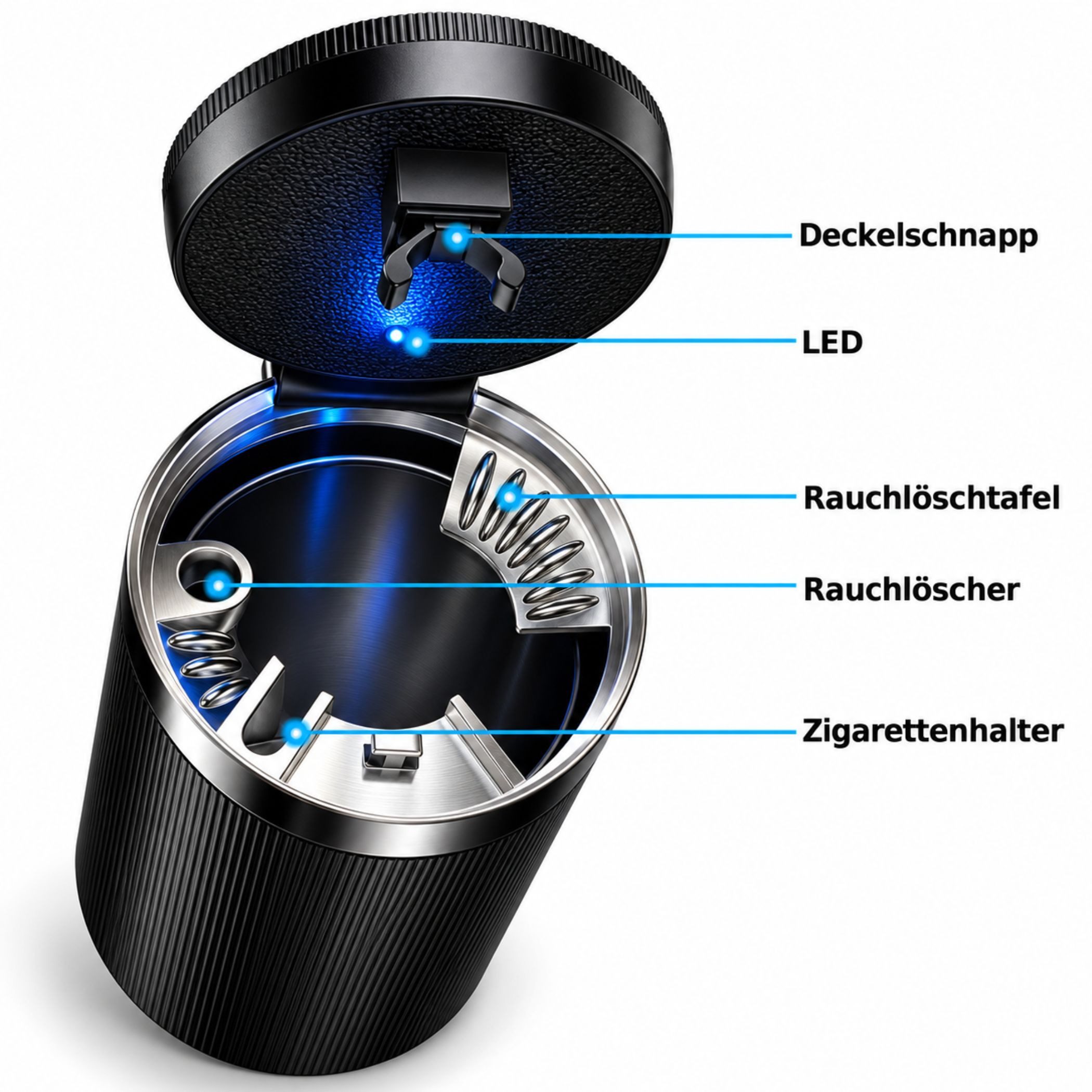 Bolwins Aschenbecher D09C KFZ Autoaschenbecher Aschenbecher LED Beleuchtung Gluttöter, Aschenbecher mit LED Beleuchtung – Bild 3 von 5