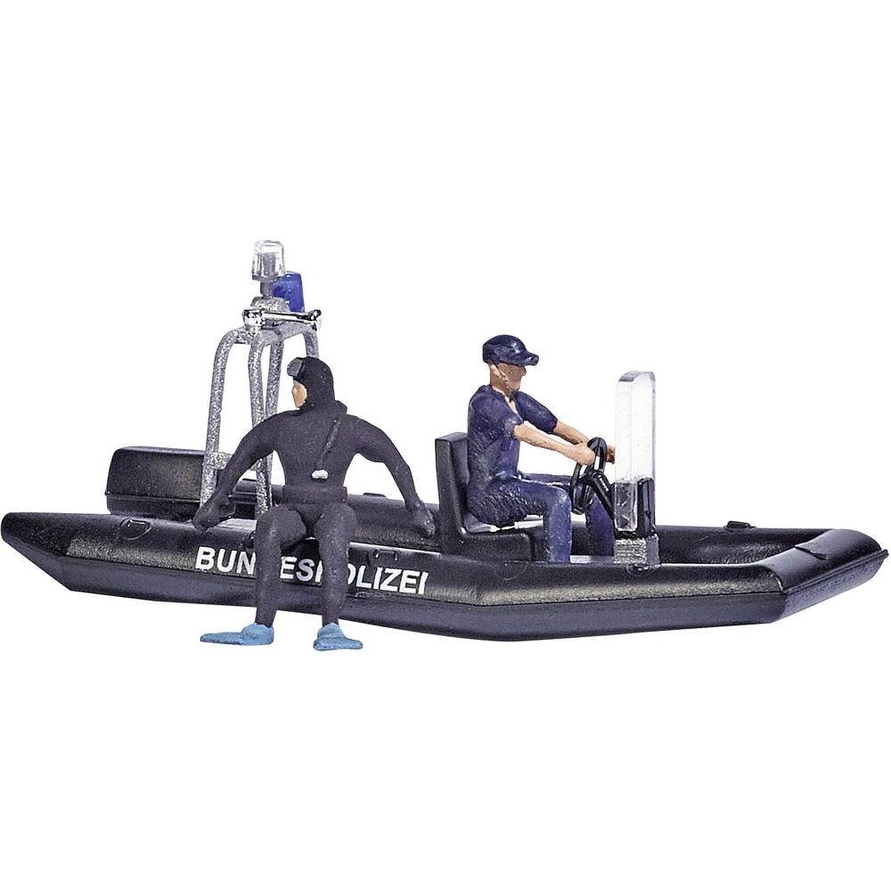 fahrendem H0 mit See Modelleisenbahn-Fertiggelände Polizeiboot Busch