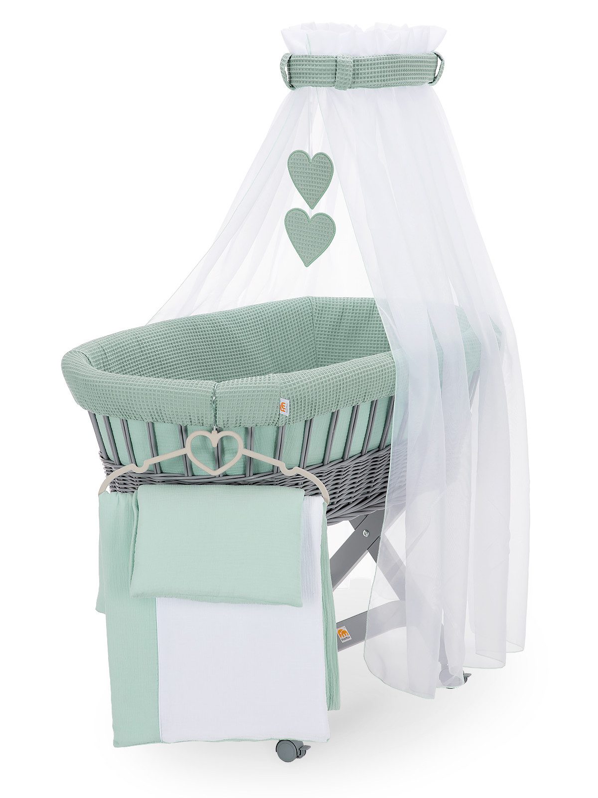 FabiMax Stubenwagen grau lackiert, Komplettset, Musselin & Waffelpiqué, Ink günstig online kaufen