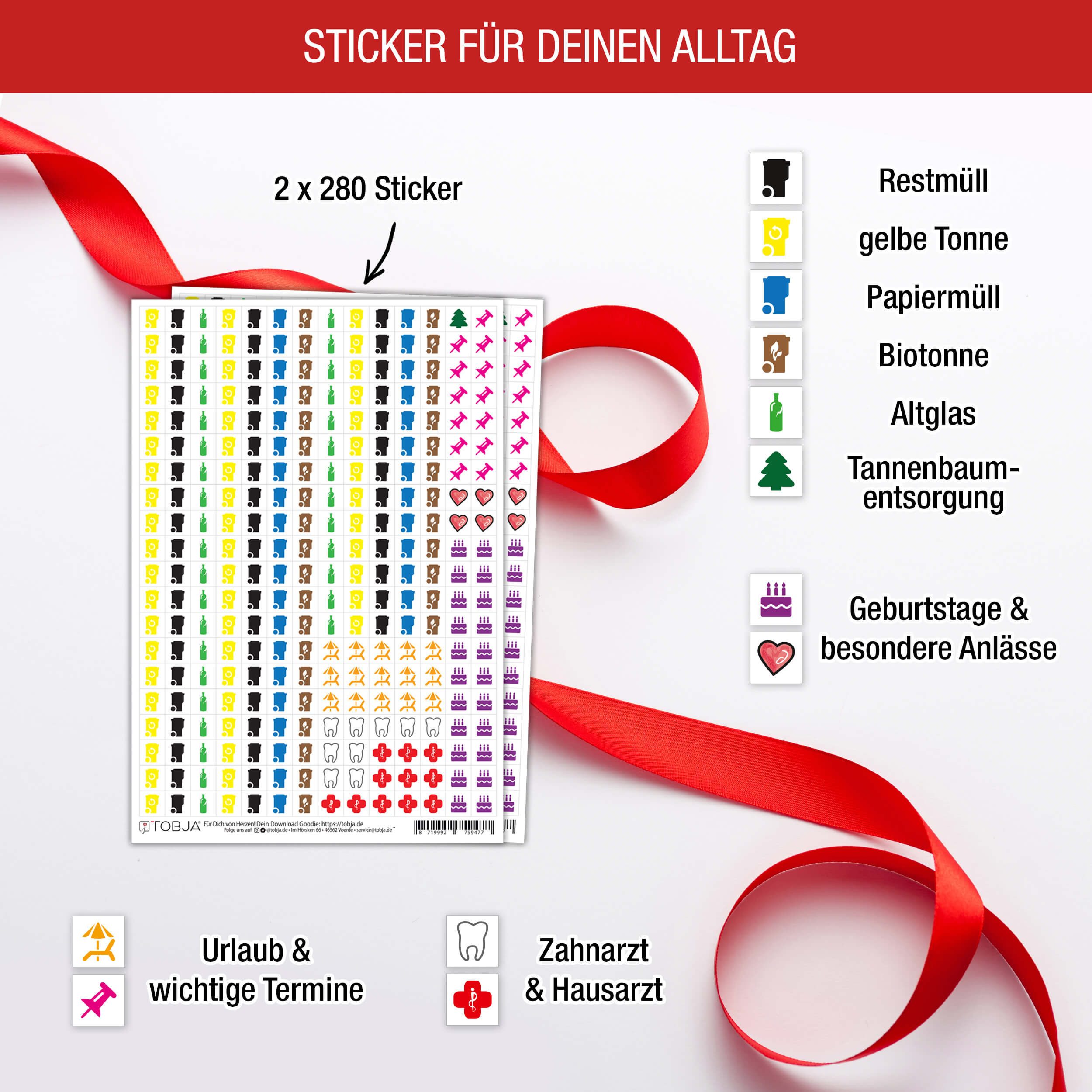 TOBJA Wandkalender Sticker Aufkleber Set für Kalender Mülltonne, 560 Kalendersticker Optimal für Müllkalender, Familienkalender, Planer – Bild 3 von 5