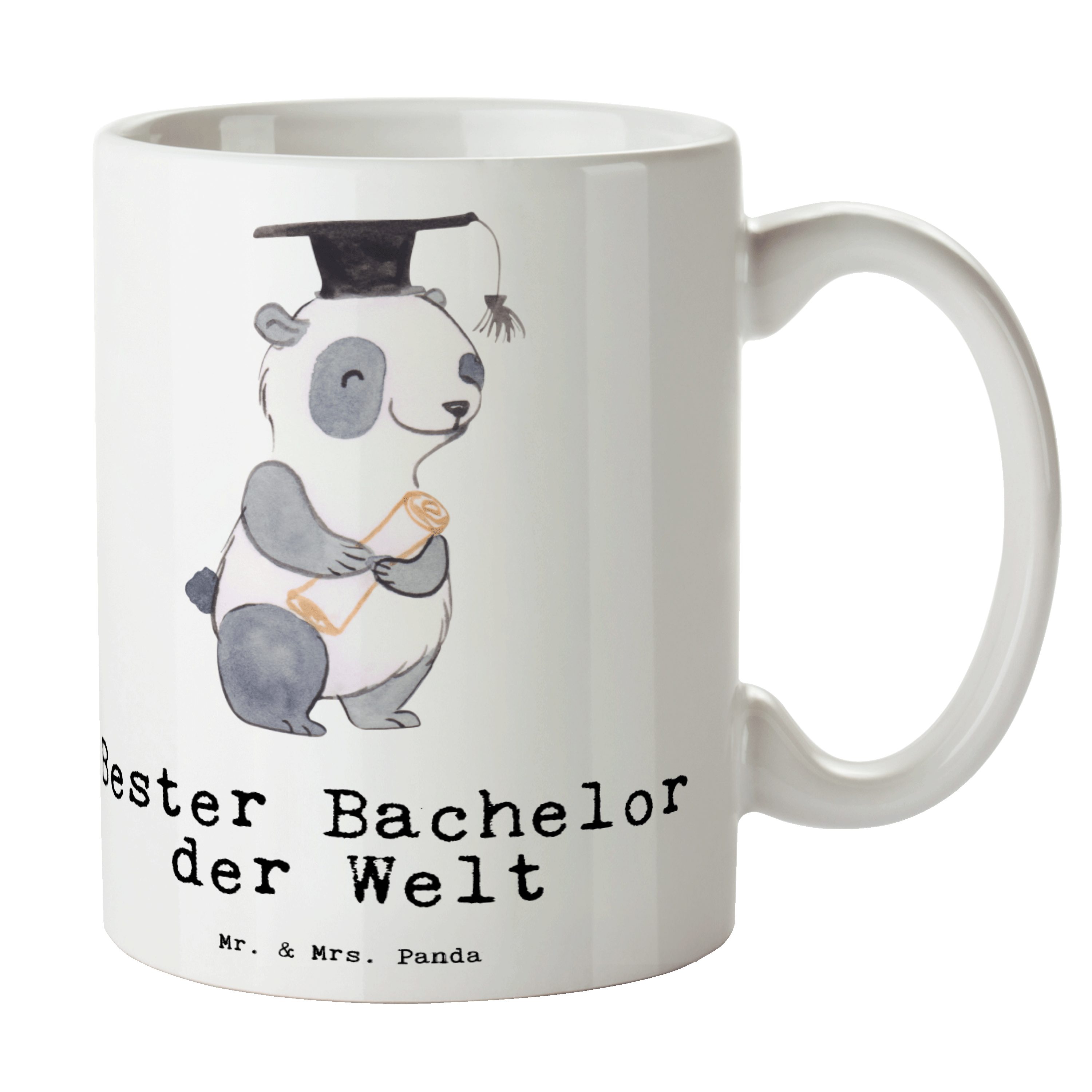 Mr. & Mrs. Panda Tasse Panda Bester Bachelor der Welt - Weiß - Geschenk, Freude machen, Becher, Student, lustig, Kaffeetasse, Büro, Geschenktipp, Studienabschluss, Alumni, Keramik