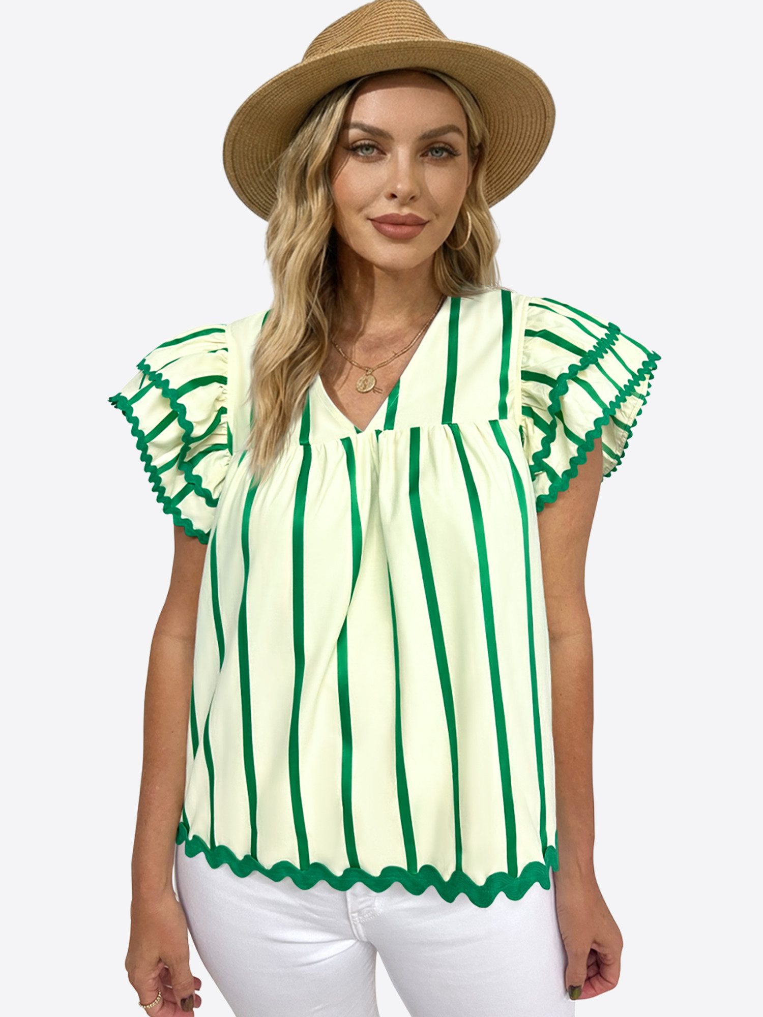 Imily Bela Blusentop Damen V-Ausschnitt Bluse mit Rüschen (Packung, 1-tlg., 1per-Pack) Schultern überlappend