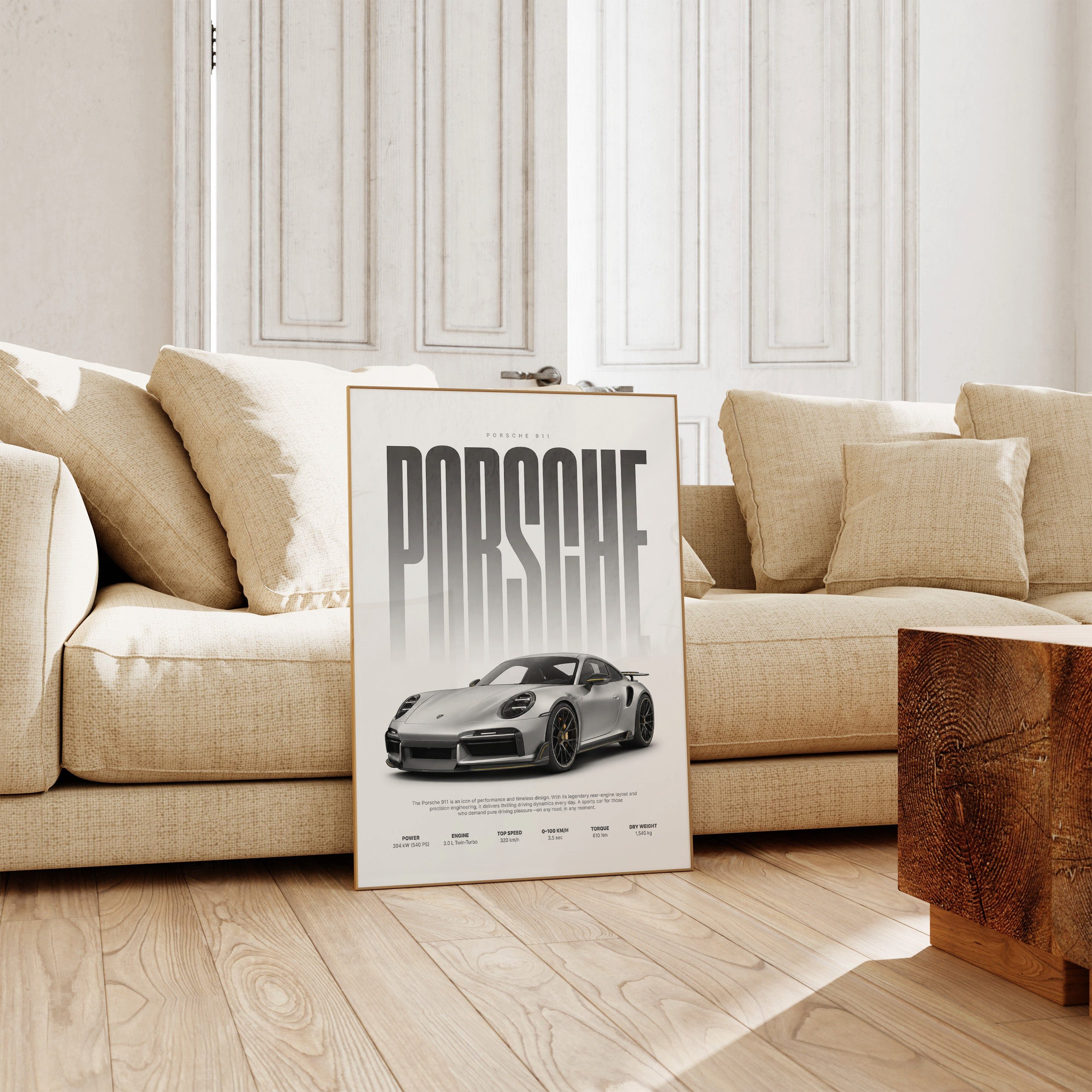 JUSTGOODMOOD Poster Silberner Sportwagen Geschenkidee Luxus Coup Wandbild Deko Print ohne, (1 St) – Bild 5 von 5