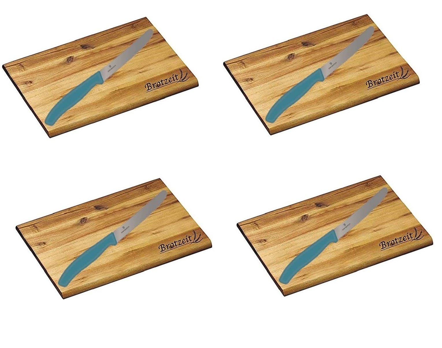 Kesper Schneidebrett 8-teiliges XL Frühstücksbrett-Set aus Akazienholz, extra groß, (Set, 8-St., 4 Brotzeitbretter und 4 Tafelmesser), Ideal für Brotzeit und Schneiden, langlebig und stilvoll