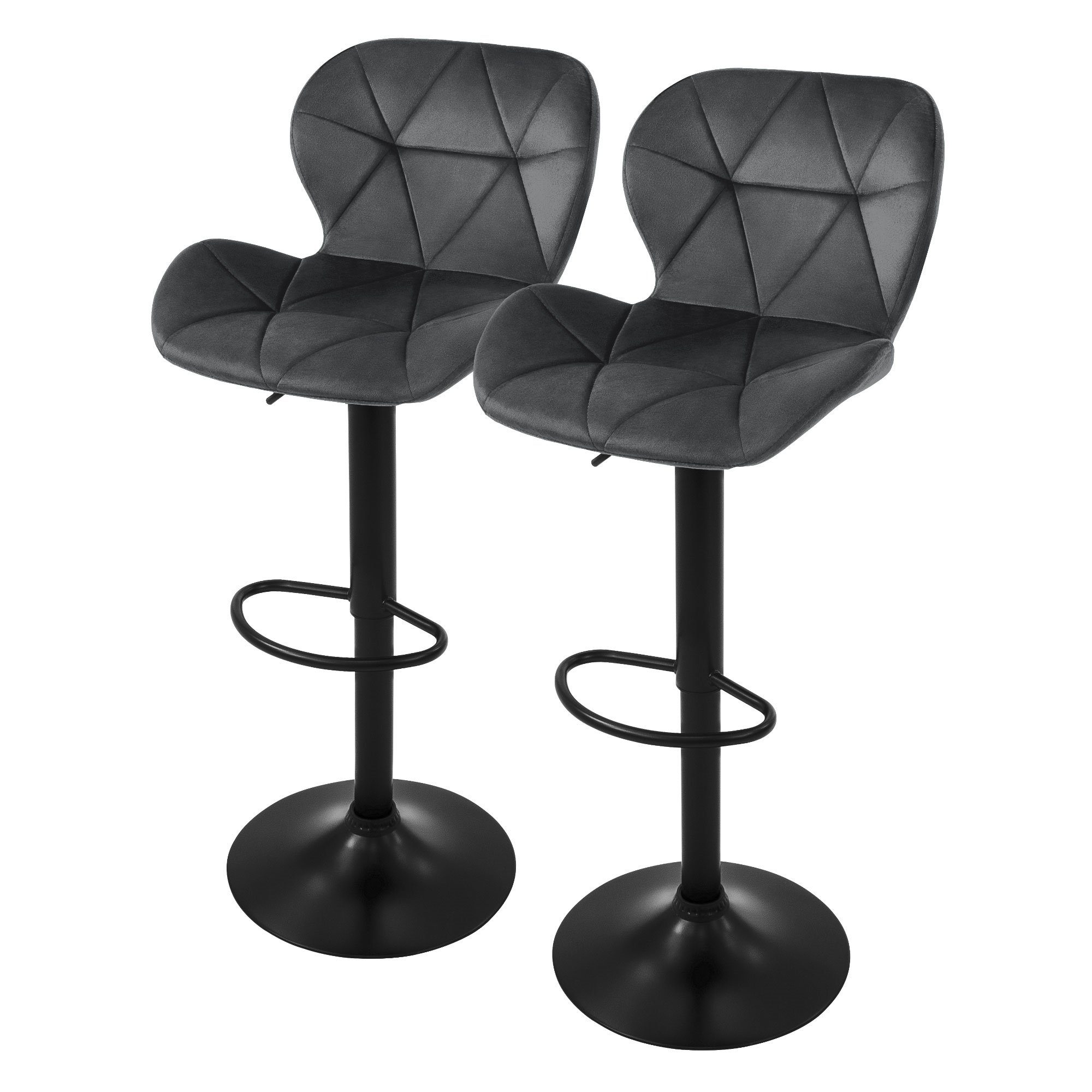 ML-DESIGN Barhocker Gepolsterter Barstuhl mit Rückenlehne und Fußstütze, 360° drehbar (2 St), 2er Set Bistrohocker aus Samt, Grau, Drehstuhl Hocker Tresenhocker