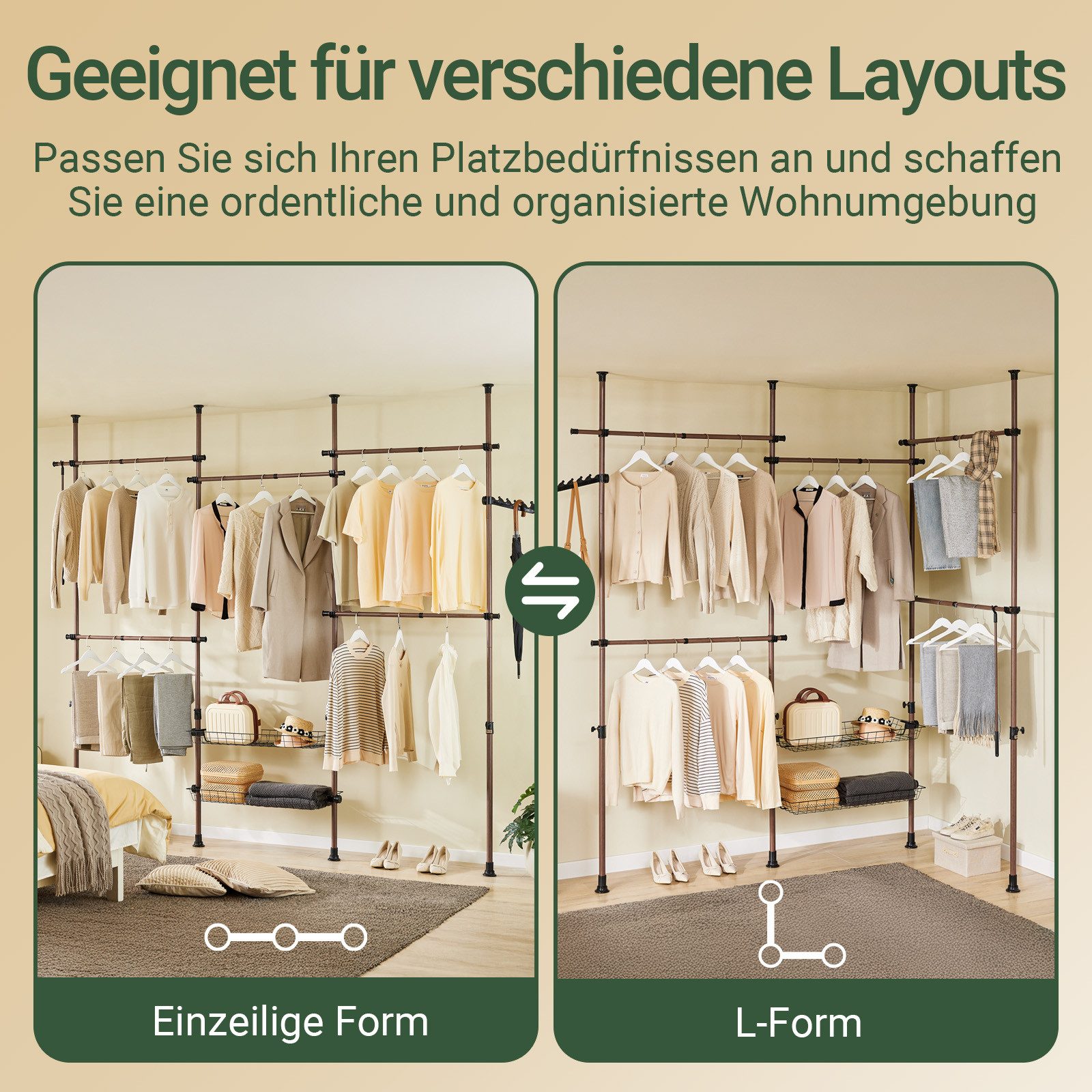 SoBuy Kleiderständer KLS04, Garderobenständer Kleiderschrank, verstellbares Regal, Schlafzimmer