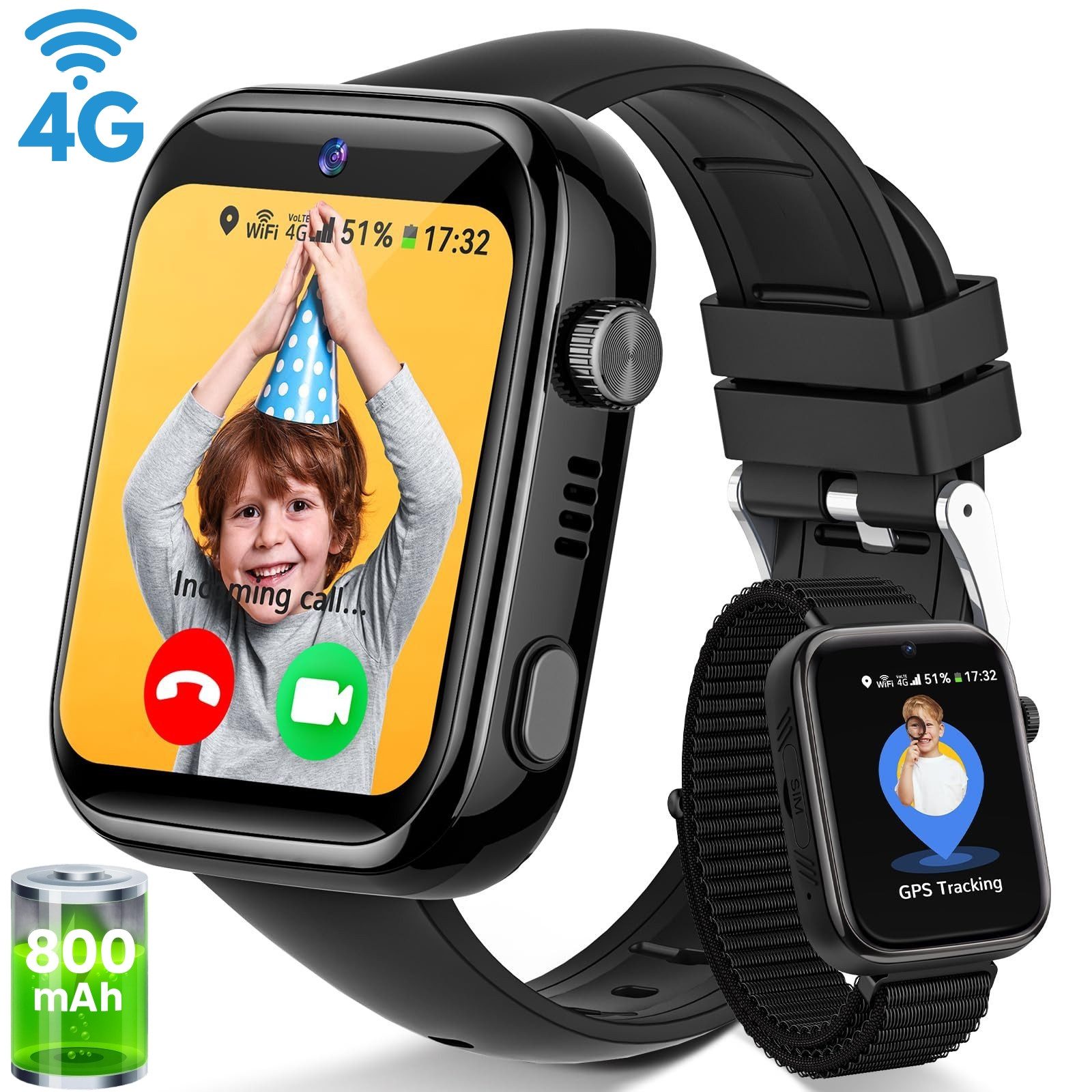 BANLVS 2025 NEW 4G Kinder Smartwatch mit GPS und Telefonfunktion Smartwatch (4,64 cm/1,83 Zoll, Wasserdichter Touchscreen) Zwei-Wege-Anrufe, Bildkompetenz, SOS, WLAN, mehrere Desktop-Stile zur Auswahl, für 4–12 Jungen und Mädchen, für Android und IOS