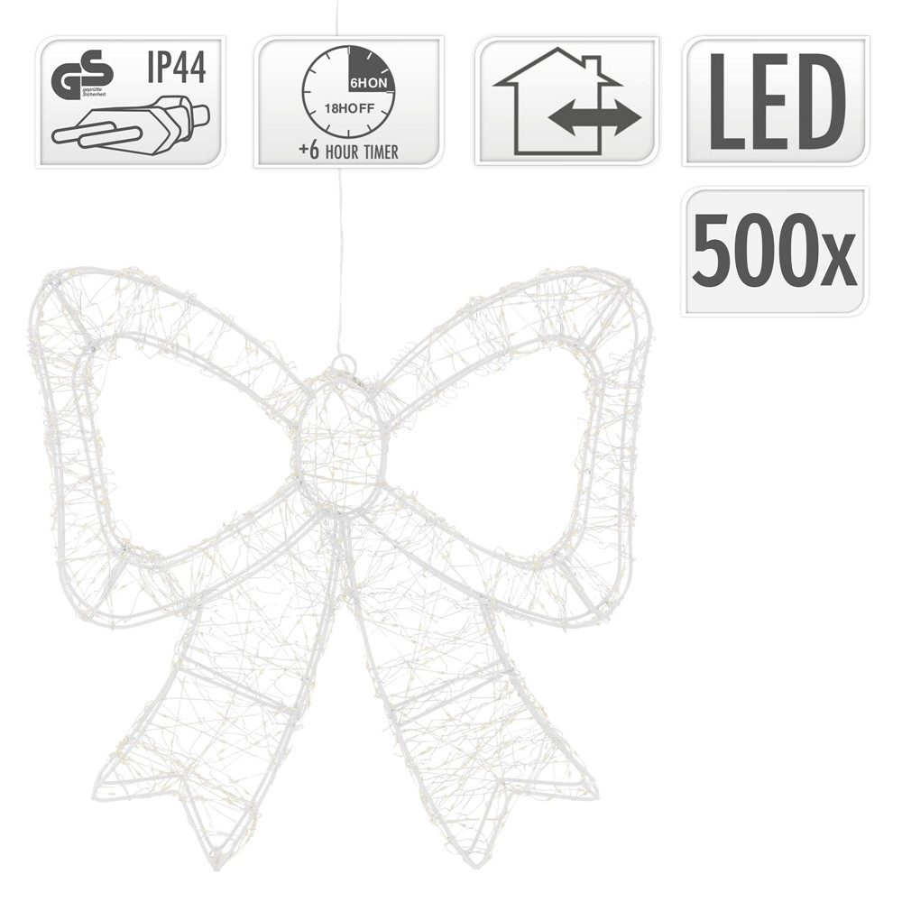 ECD Germany Weihnachtsfigur LED Schleife Weihnachten Weihnachtsdeko mit Timer Innen/Außen, Weihnachtsbeleuchtung Weihnachtsschleife, 500 LED Warmweiß, 37 x 33 c – Bild 4 von 5