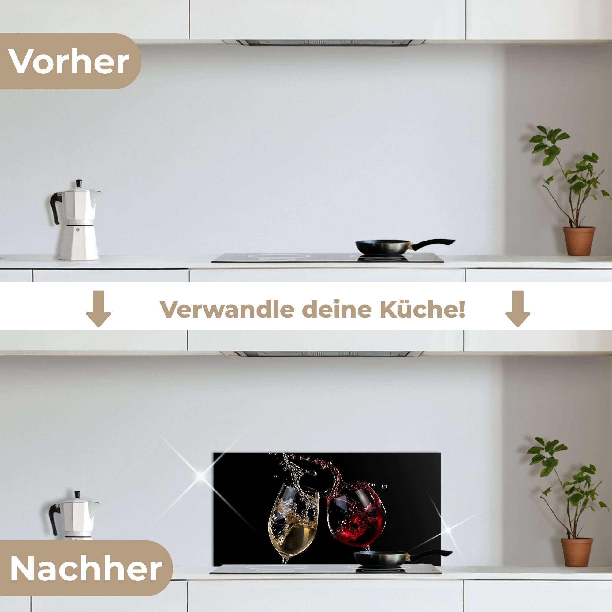 KitchenYeah Küchenrückwand selbstklebend (keine Folie) Rotwein - Weißwein - Glas - Schwarz, (1-tlg), Küchenrückwand, Spritzschutz, Kitchen, 60x30 cm – Bild 4 von 5