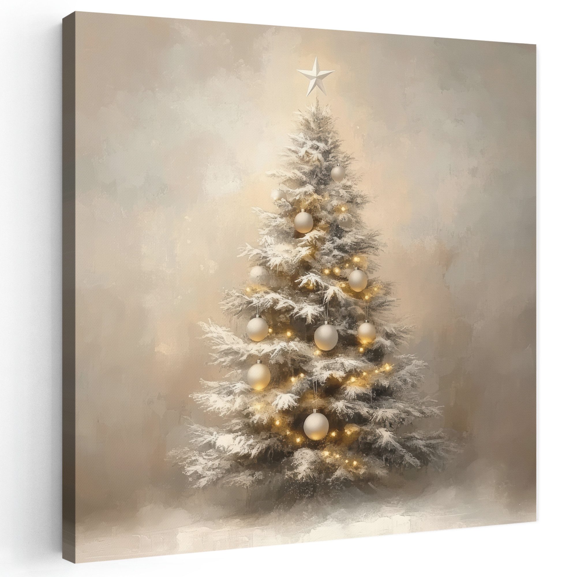 OneMillionCanvasses® Leinwandbild Weihnachten - Weihnachtsbaum - Schnee - Kunst, Fotodruck (1 St), Wandbild, Deko Schlafzimmer Wohnzimmer Flur 20x20 cm