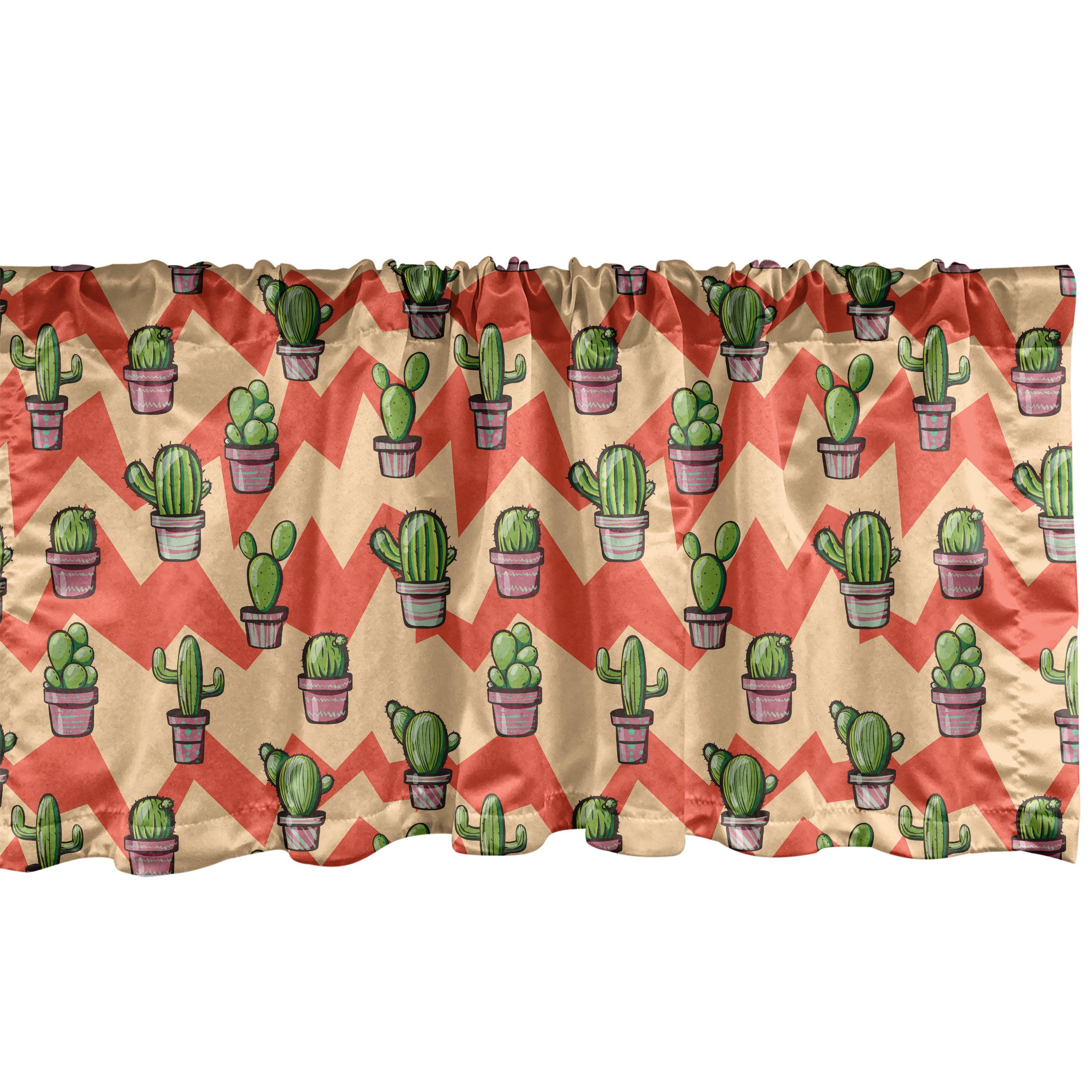 Scheibengardine Vorhang Volant für Küche Schlafzimmer Dekor mit Stangentasche, Abakuhaus, Microfaser, Kaktus Zick-Zack-Hintergrund Pflanzen