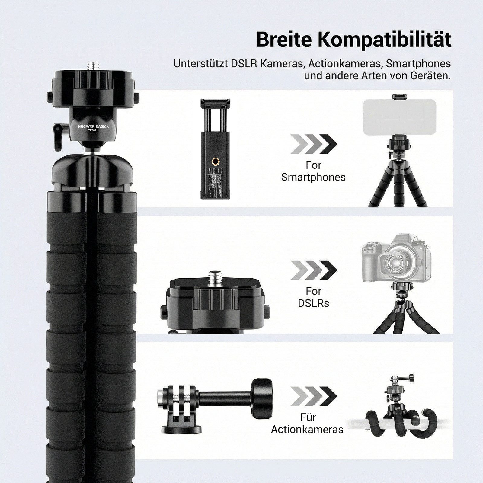 Neewer Kamerahalterung TP001 Flexibles Handy Stativ, Oktopus Mini Tischstativ, (Packung, Vlog Selfie Stick Halterung für Smartphone Kamera Videoaufnahmen) – Bild 3 von 5