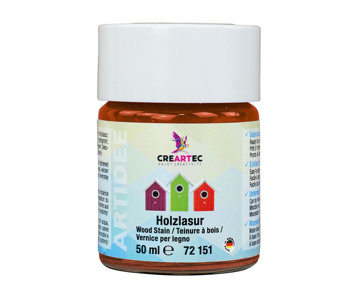 CREARTEC Lasur Holzlasur Hellrot - 50ml - für verschiedene Materialien, zum Imprägnieren und Lasieren von vielen Objekten - Made in Germany