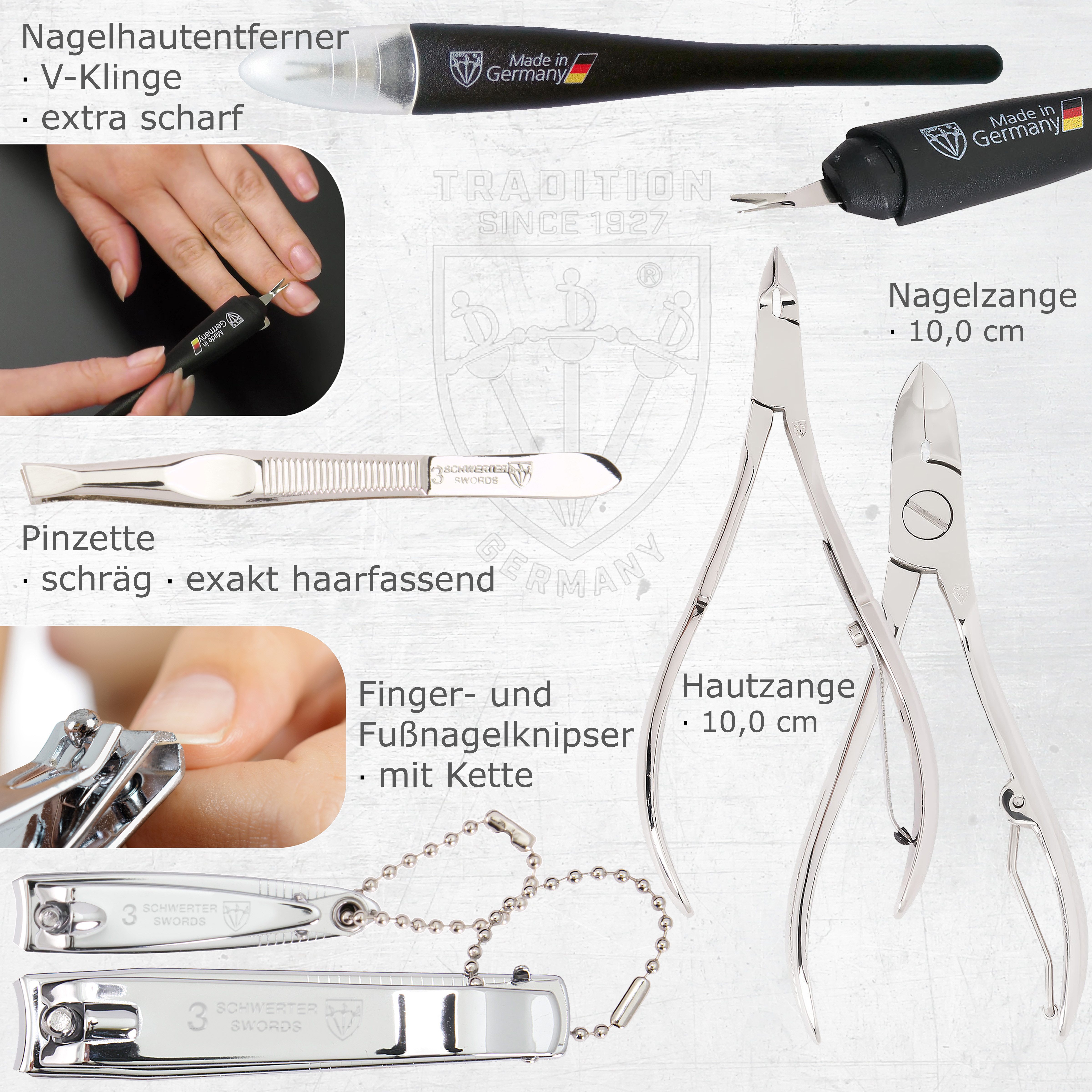 3 SCHWERTER Maniküre-Etui Nagelpflege, Maniküre Set "New York" mit Echtleder-Etui, 11 tlg., hochwertiges Nagelset, Made in Germany