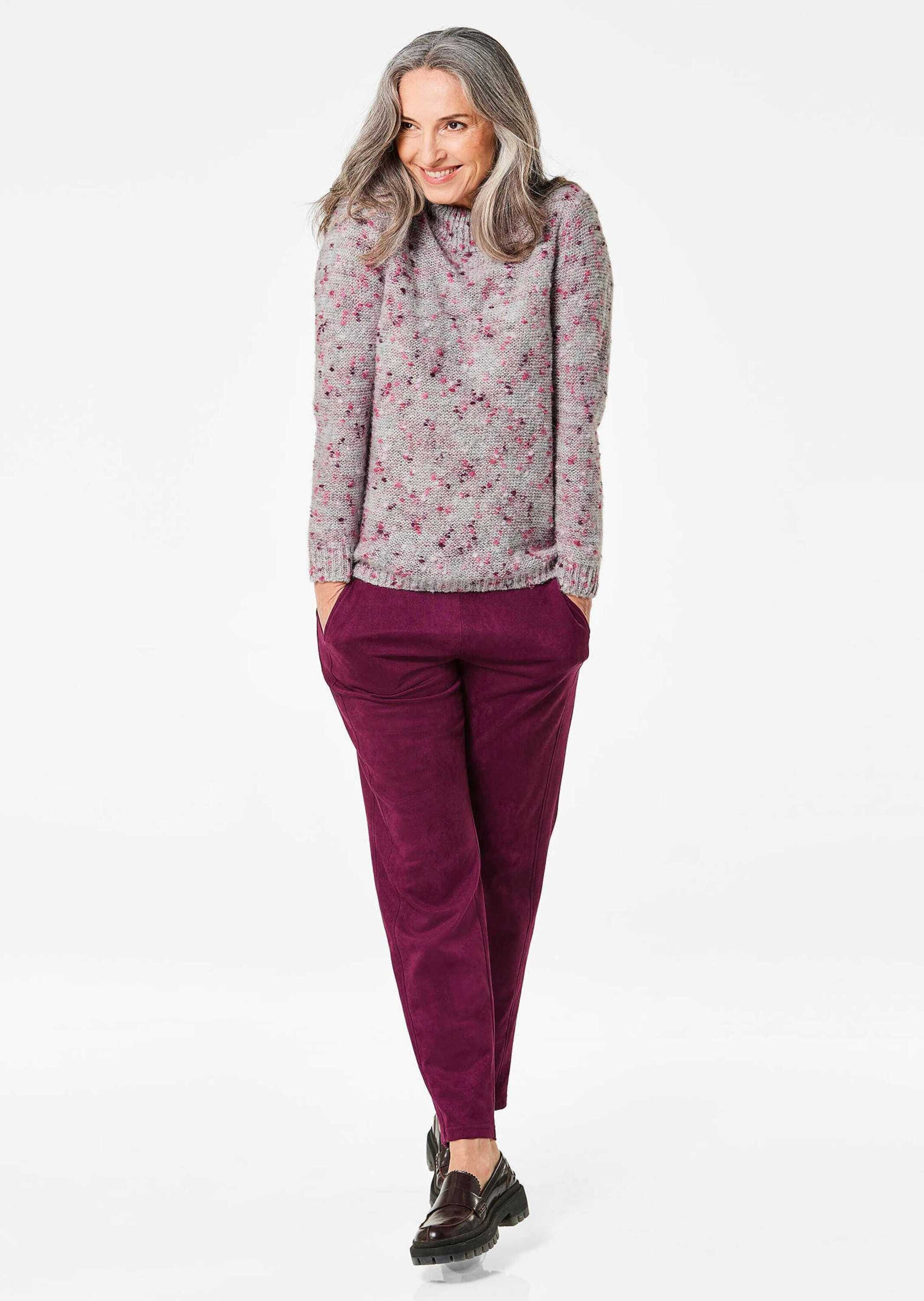 GOLDNER Strickpullover Edler Strickpullover mit Stehkragen Melierter Herbstsweater mit Noppen-Optik, Rippstrick-Details, Langarm