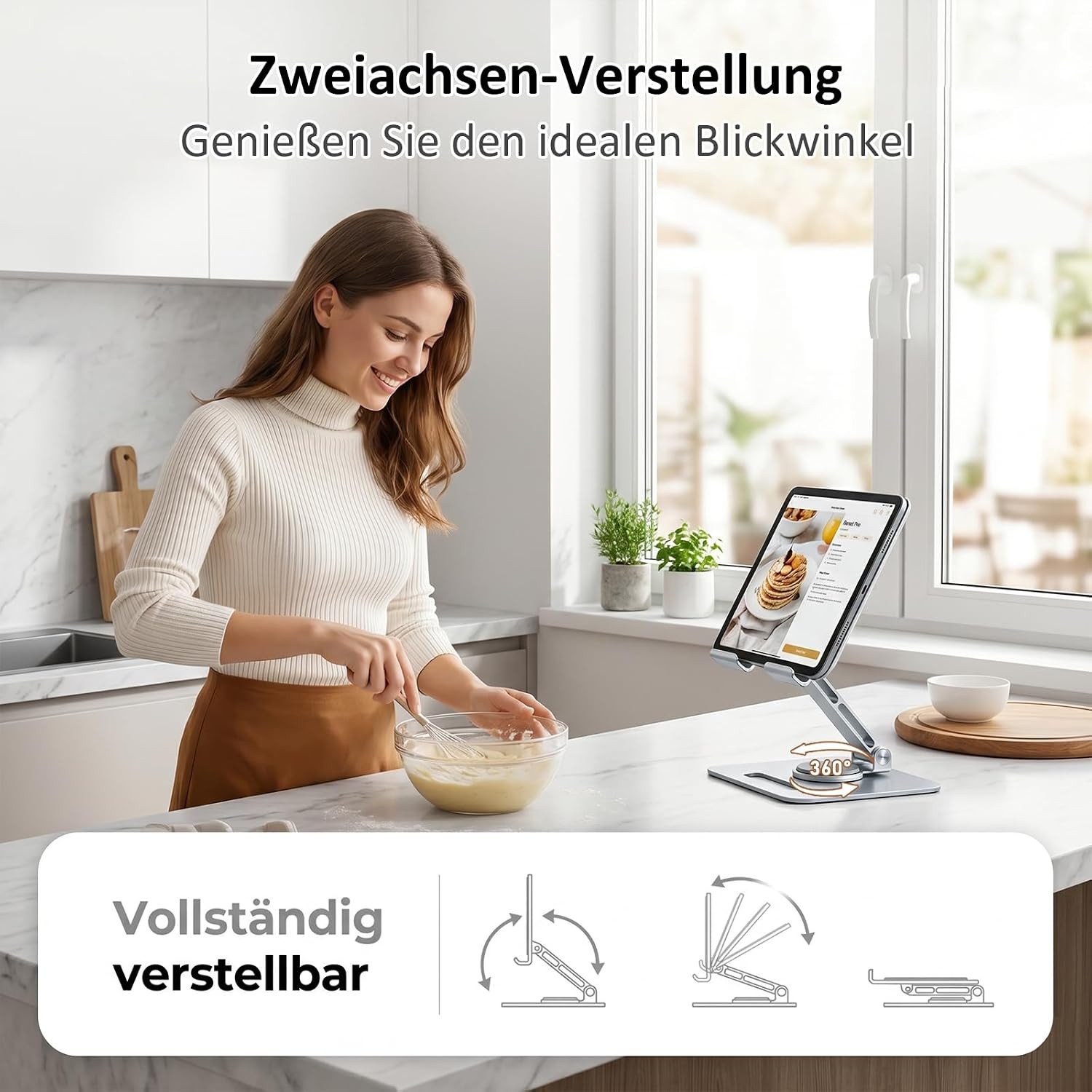 POCOJAO Tablet-Ständer Tablet Halterung höhenverstellbar 360° drehbar faltbar iPad Ständer, (bis 14 Zoll, Tablet-Ständer für Schreibtisch, faltbar, drehbar und  – Bild 4 von 5