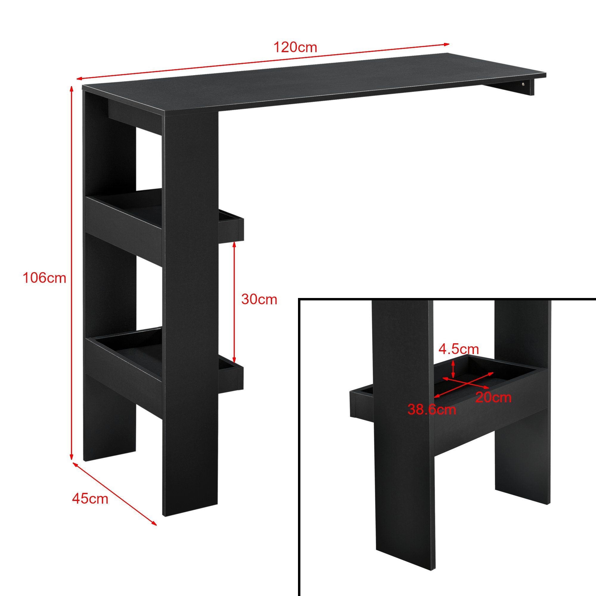 en.casa Bartisch, Bromölla Stehtisch 120x45x106cm Schwarz günstig online kaufen