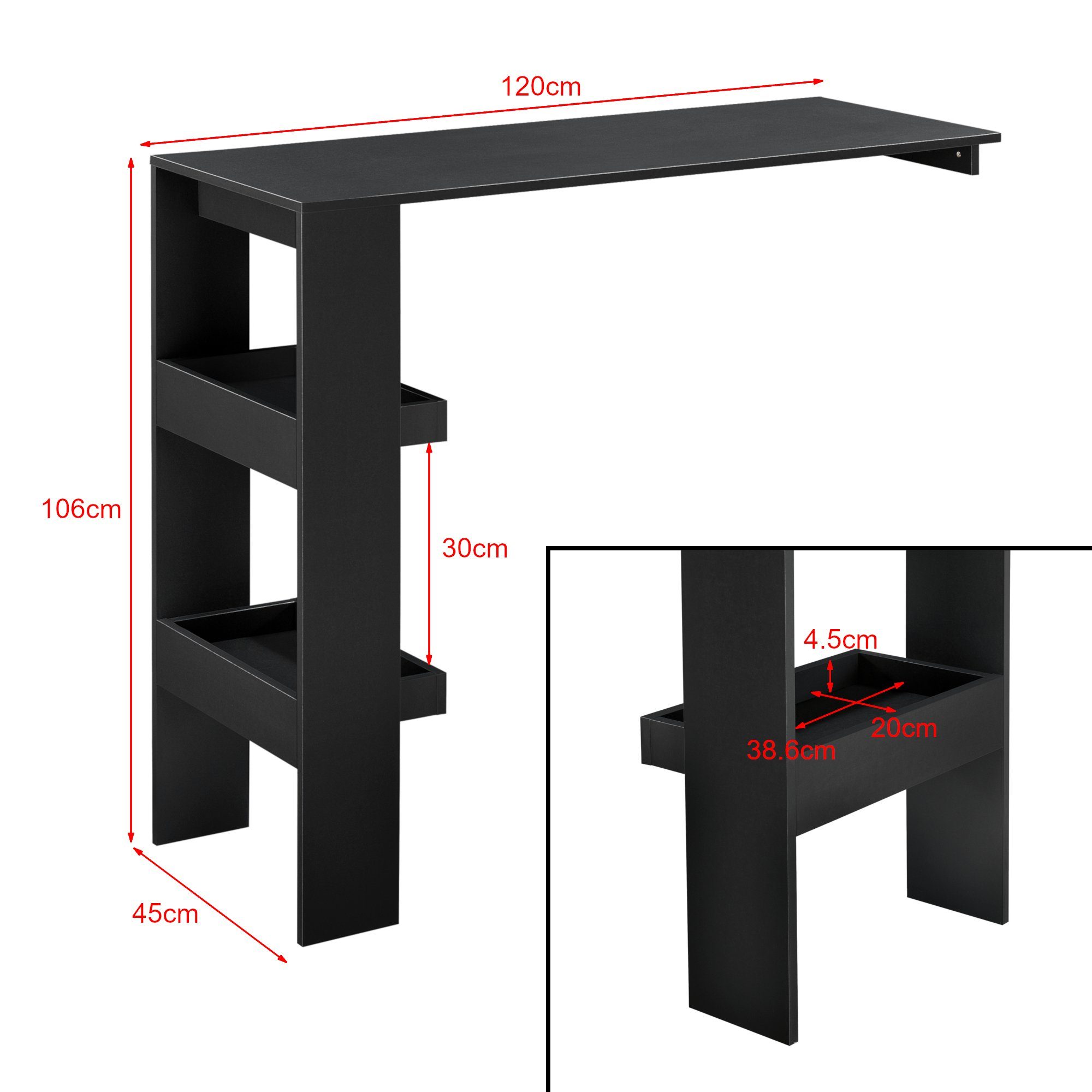 Bromölla en.casa Schwarz Stehtisch 120x45x106cm Bartisch,