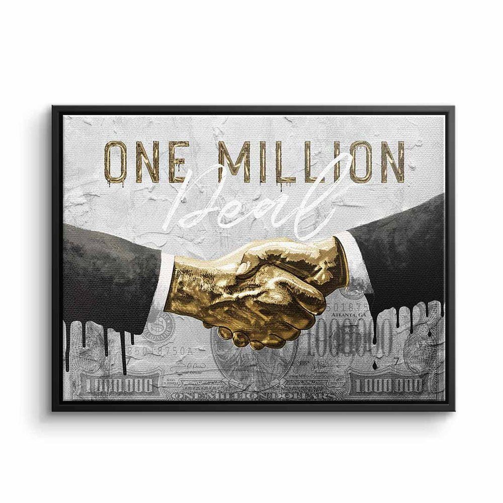DOTCOMCANVAS® Leinwandbild, Leinwandbild one million deal Büro Motivation schwarz grau gold mit pr schwarzer Rahmen