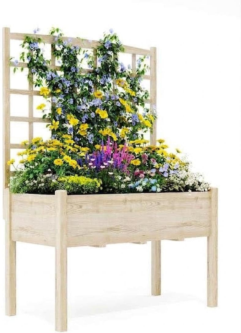 GarveeMore Hochbeet Mit Rankgitter 118x59x166cm,Holz Hochbeete Für Garten Und Gemüsegarten, Ideal Für Gemüse, Kräuter & Blumen, Natur