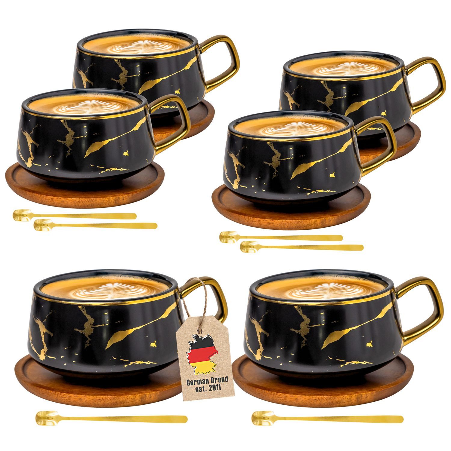 Intirilife Tasse, 6-tlg., Keramik, 6x Kaffeetasse Teetasse Keramik 200ml Tassen Set Untersetzer Becher