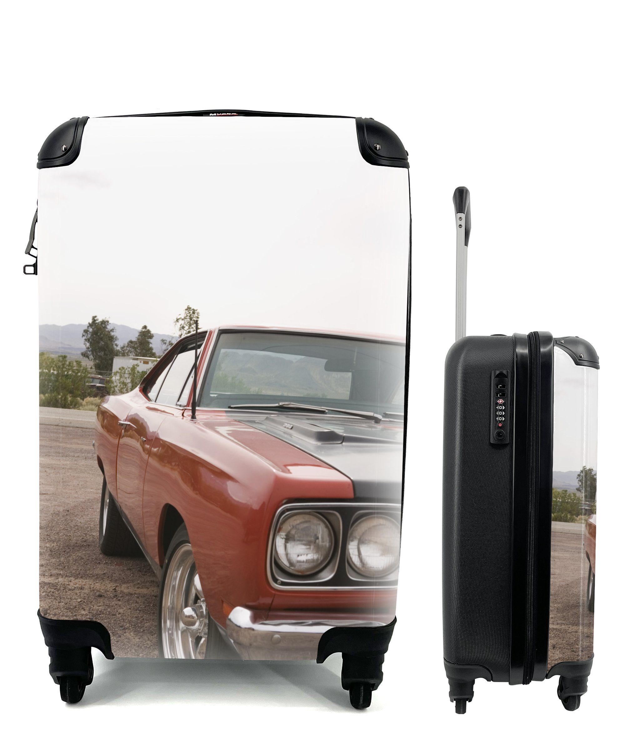 MuchoWow Handgepäckkoffer Muscle Car, 4 Rollen, Reisetasche mit rollen, Handgepäck für Ferien, Trolley, Reisekoffer