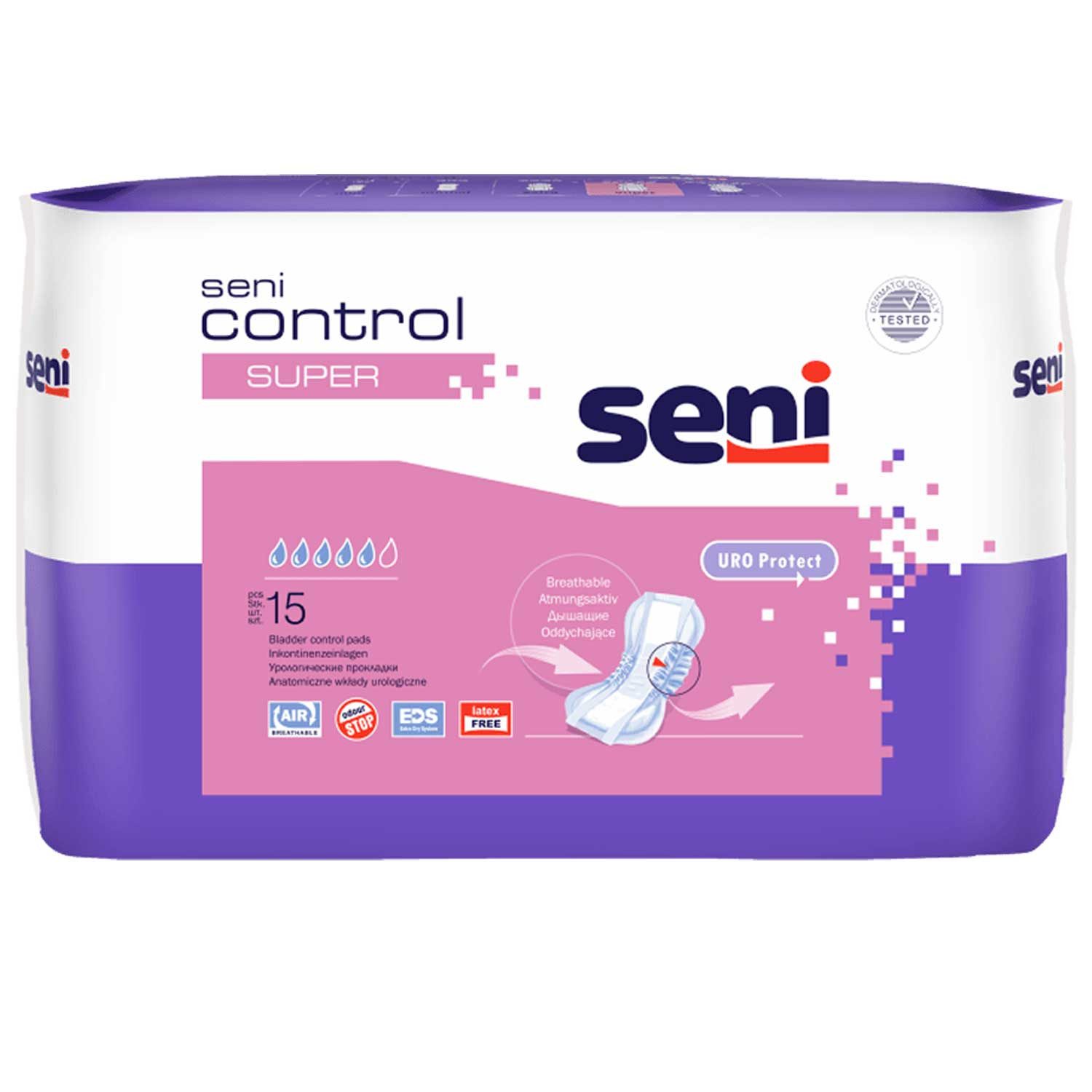 TZMO Deutschland GmbH Inkontinenzboxer SENI Control Super Level 5 Einlagen 15 Stück (Einzelpackung, 15-St., 1 Packung à 15 Stück) Atmungsaktiv, latexfrei, anatomisch geformt, mit Klebestreifen