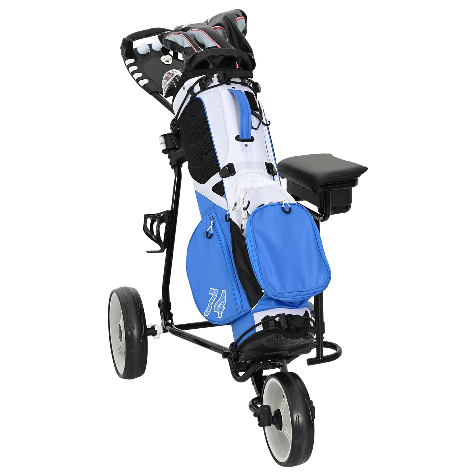 vidaXL Golftrolley Golf-Trolley mit Sitz Schwarz und Weiß Eisen Klappbar, (1-St)