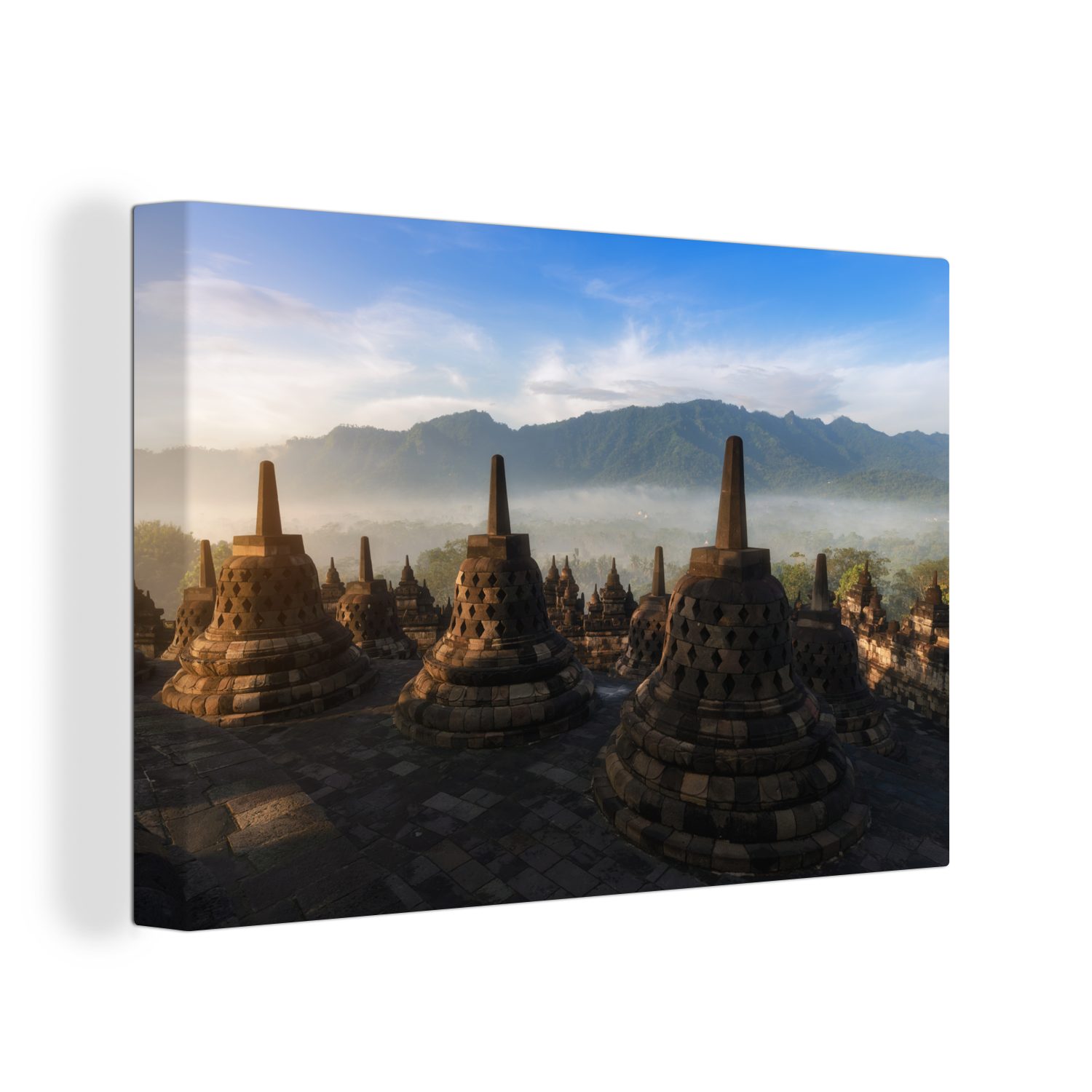 OneMillionCanvasses® Leinwandbild Yogyakarta - Ruine - Berge, (1 St), Wandbild Leinwandbilder, Aufhängefertig, Wanddeko, 30x20 cm