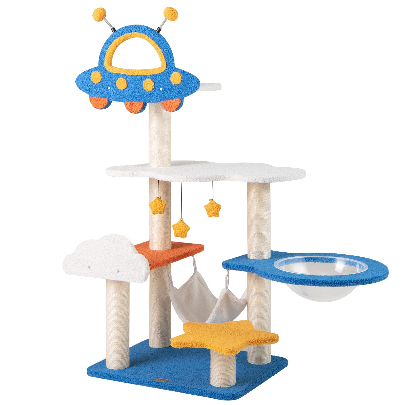 COSTWAY Kratzbaum, mit UFO-Plattform, Spielzeug, Hängematte, 58x45x124 cm