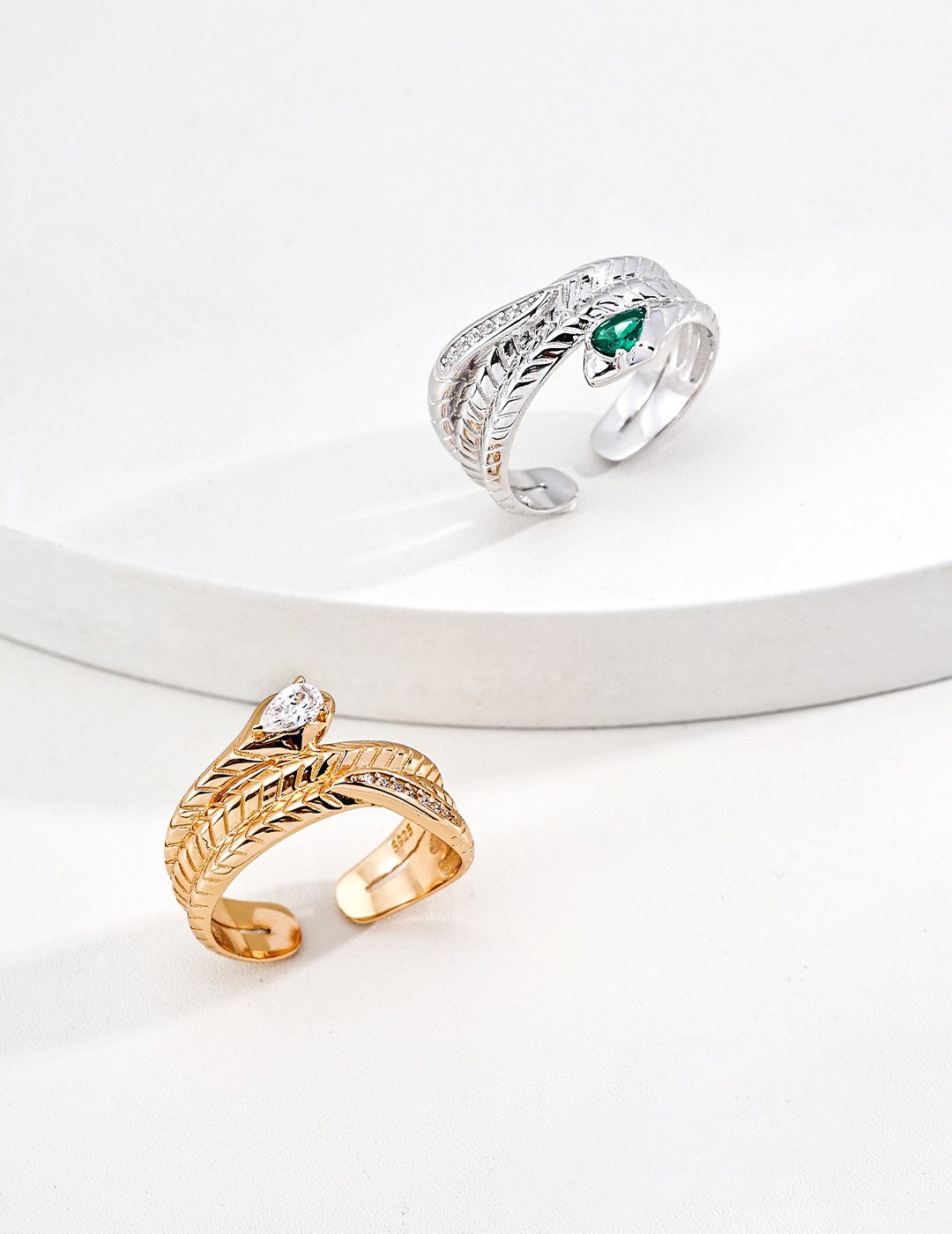 Jumpeak Silberring 925 Sterlingsilberring,Ring im Schlangenstil,Damenring,Zirkonia-Ring, Verstellbare Ringe, Silberringe für Paare, Silberringe für Herren